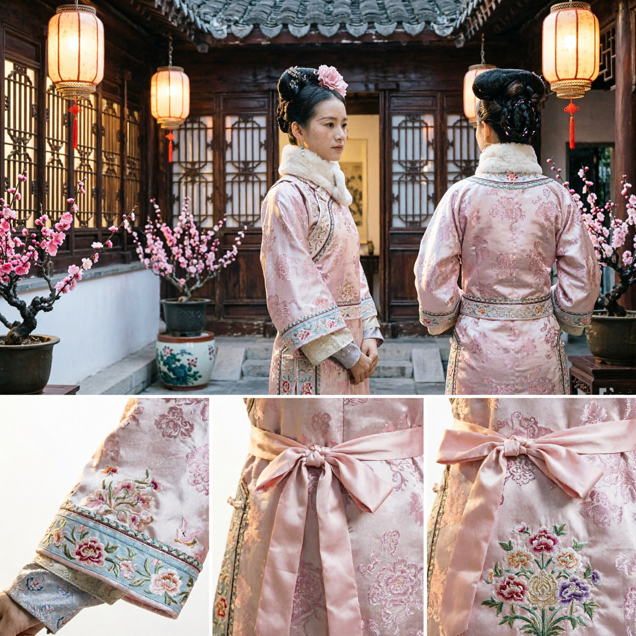 Elegant Pink Traditional Chinese Ancient Costume Women's Qing Dynasty Style Robe for Cosplay and Performance