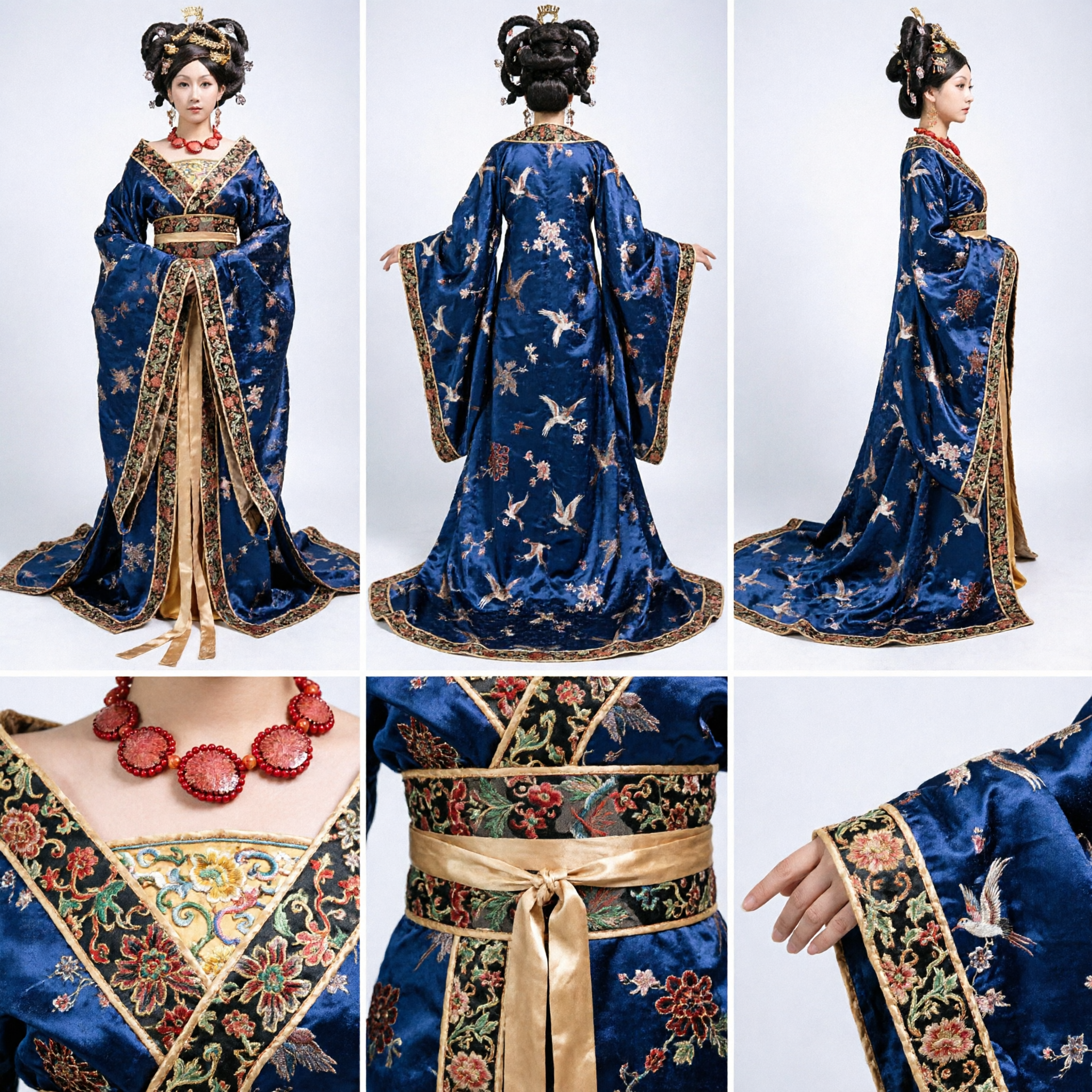 Royal Blue Tang Dynasty Empress Hanfu Costume Gold Embroidered Traditional Chinese Dress for Women