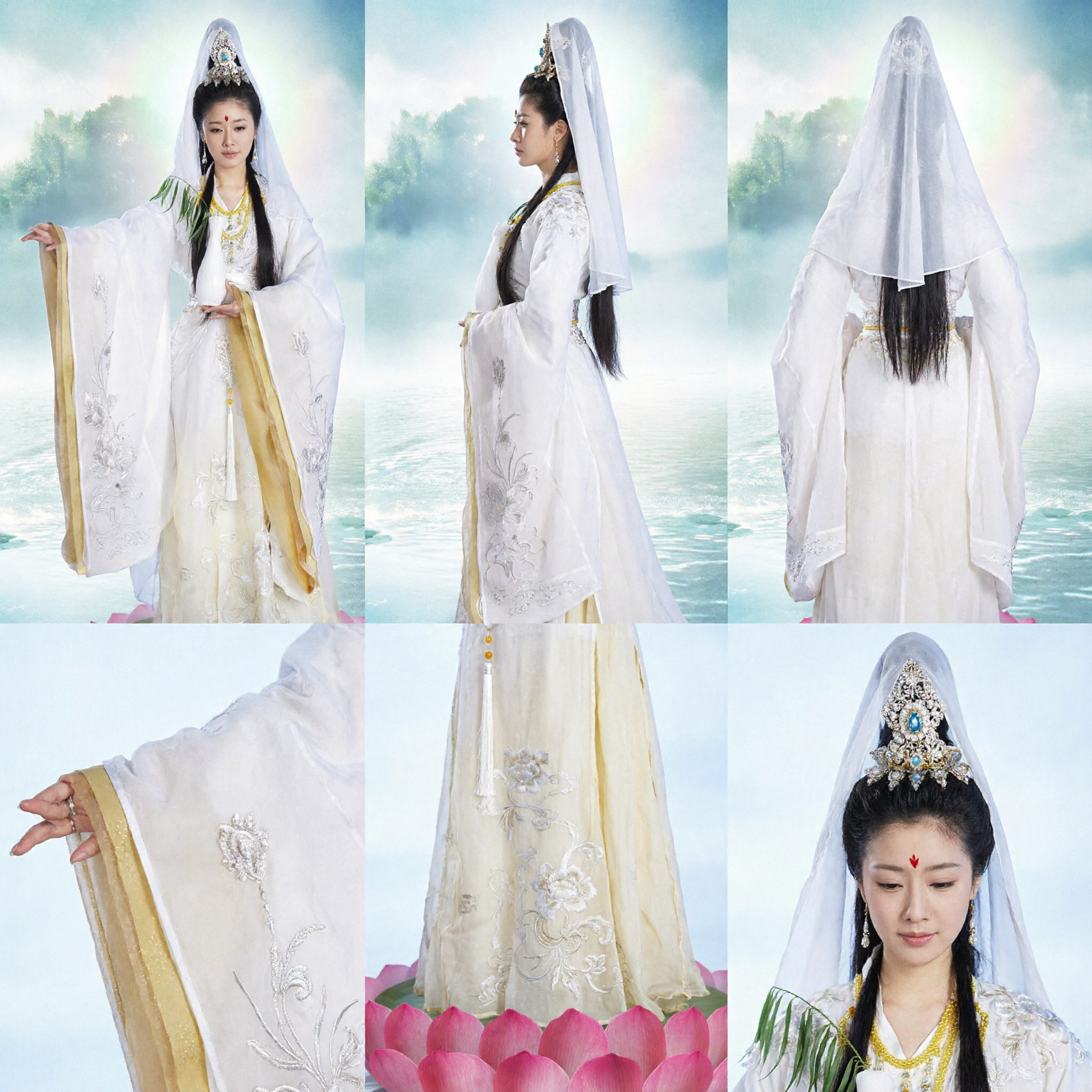 Ancient Chinese Guanyin Goddess Hanfu Costume White Traditional Robe for Women Cosplay Stage Performance