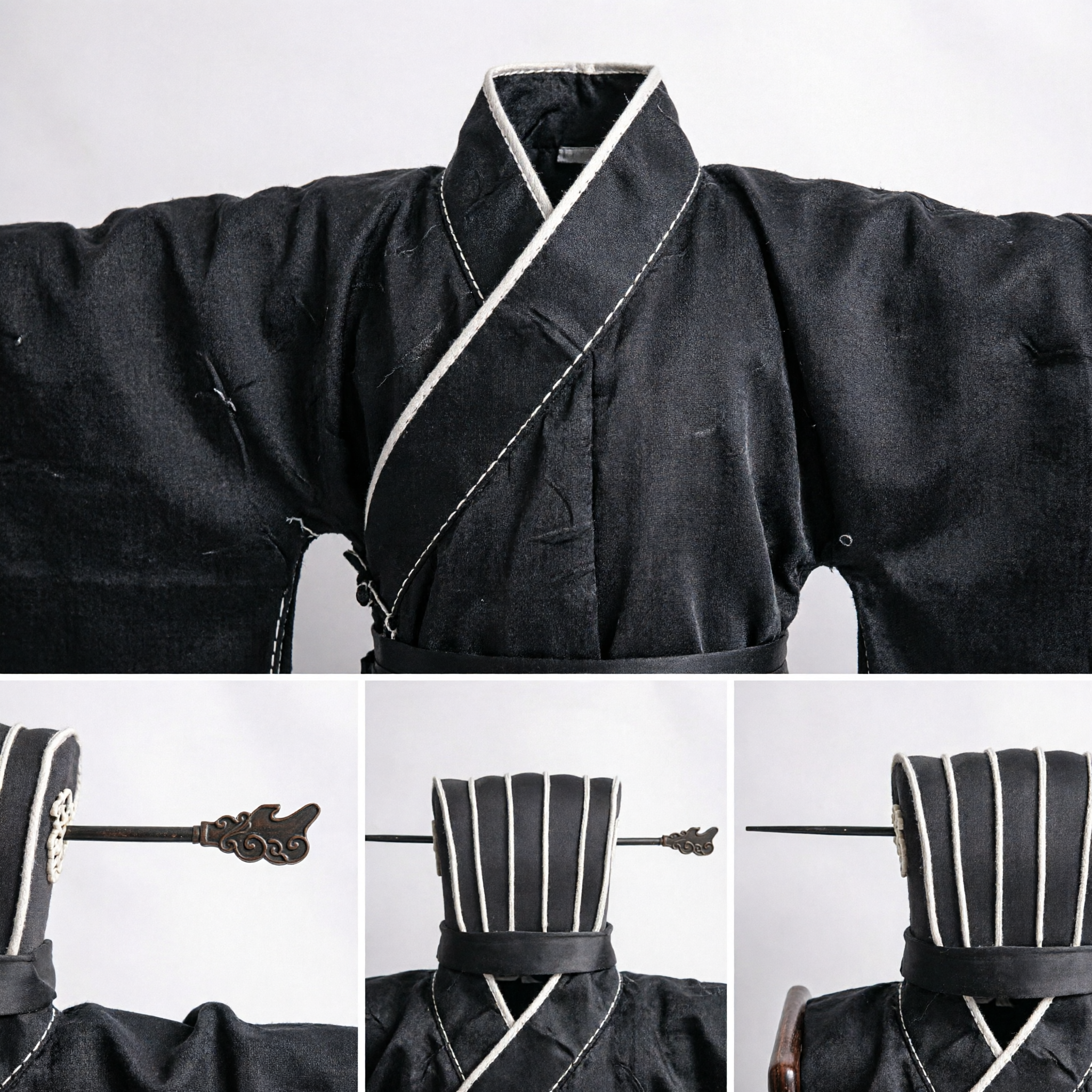 Ancient Chinese Hanfu Headwear Black Scholar Official Hat with Hairpin for Men Historical Cosplay