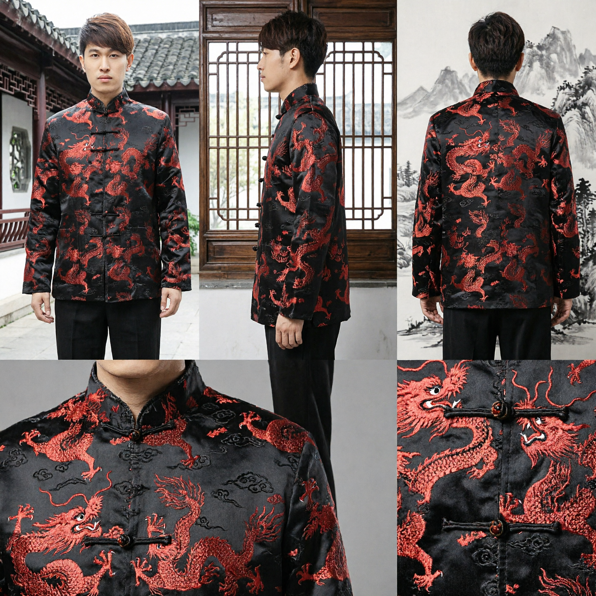 Men's Traditional Chinese Tang Suit Dragon Brocade Jacket Kung Fu Martial Arts Performance Winter Coat