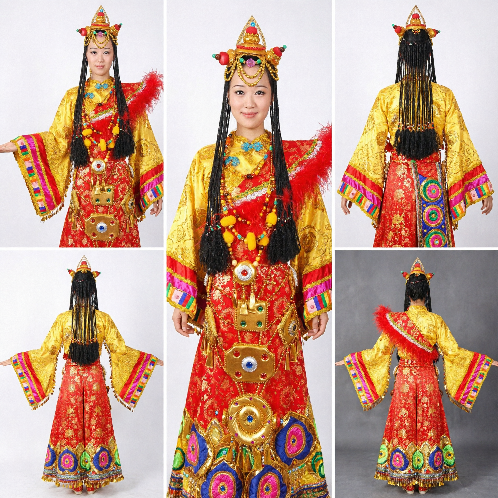 Traditional Tibetan Ethnic Folk Dance Costume for Women Complete Set with Headdress and Jewelry for Stage Performance