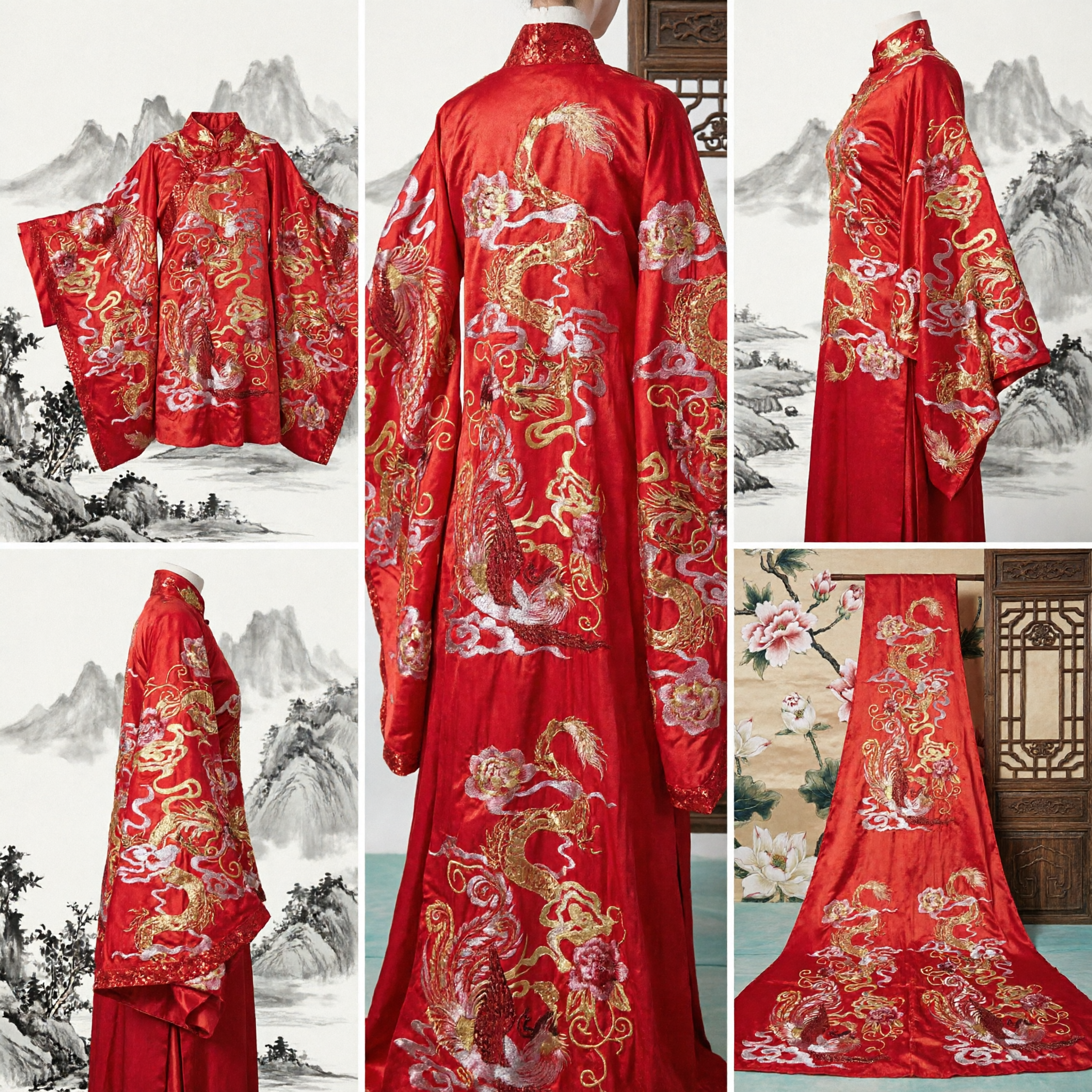 Traditional Chinese Red Wedding Dress Bride Dragon Phoenix Embroidery Xiuhe Suit Ancient Costume for Wedding Ceremony