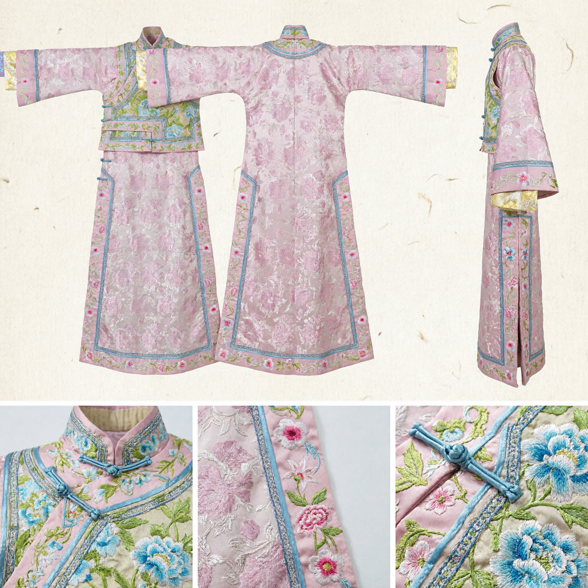 Pink Traditional Chinese Qing Dynasty Manchu Princess Costume Embroidered Ancient Palace Dress for Women Performance