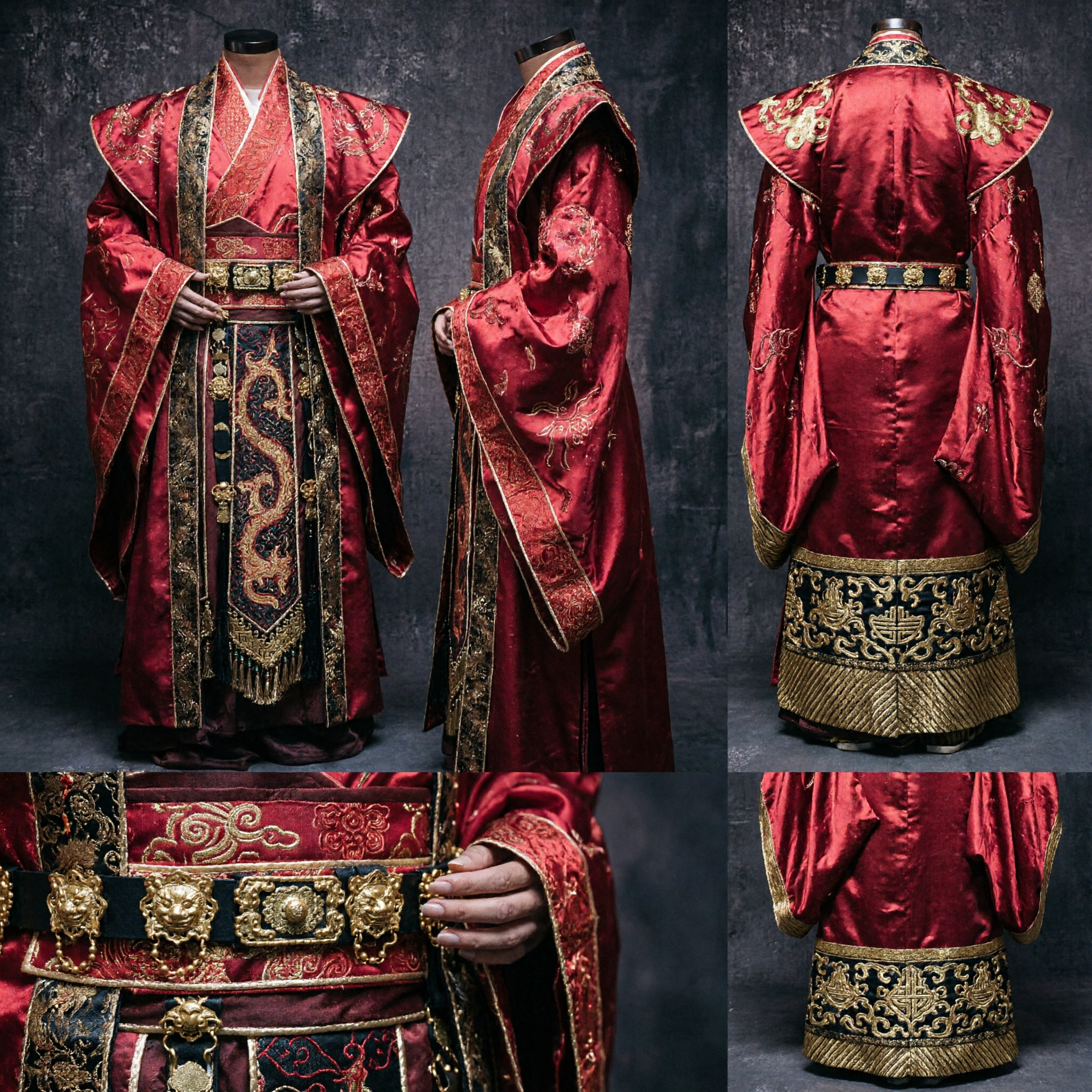 Men's Traditional Chinese Hanfu Red Brocade Robe Ancient Nobility Costume for Wedding and Cosplay