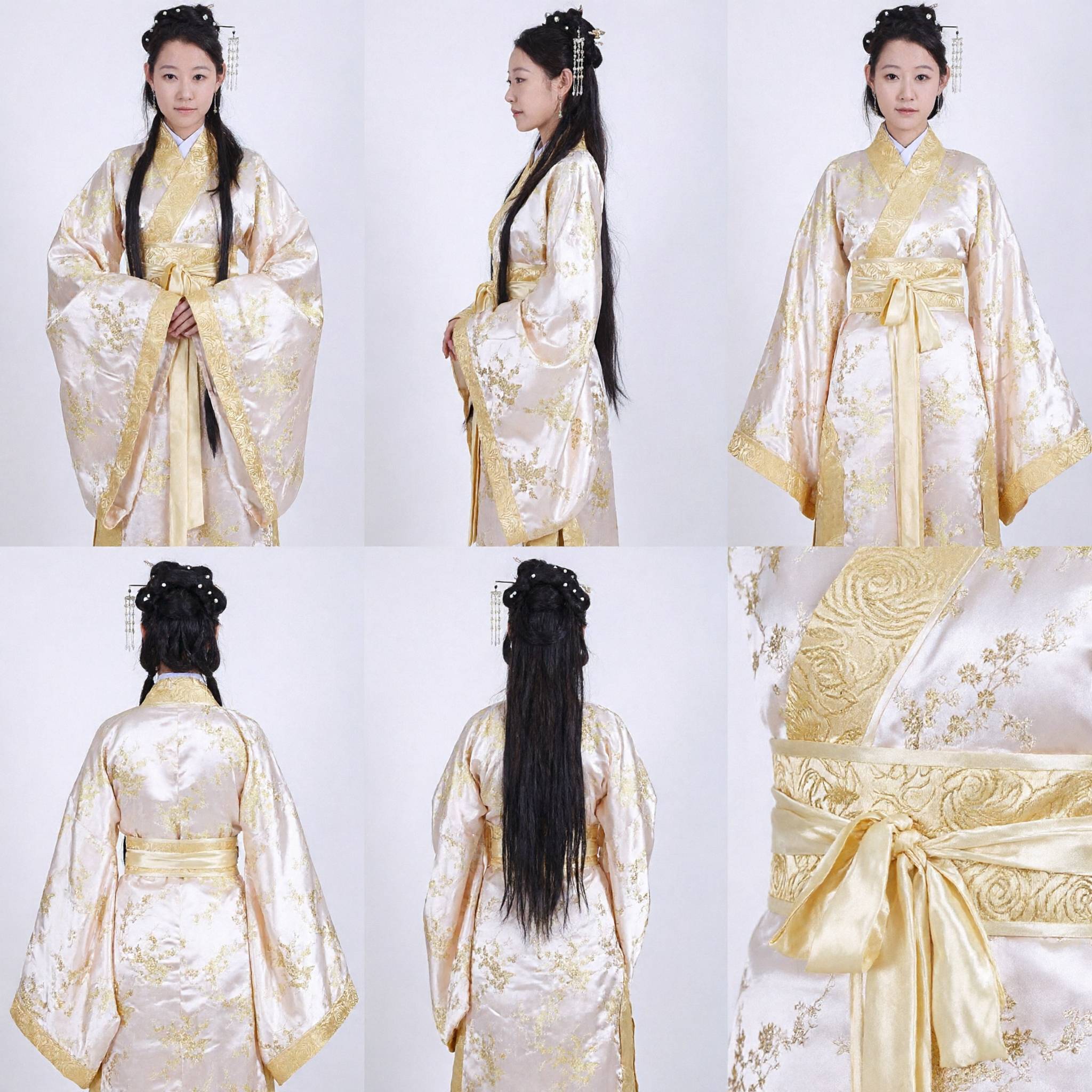 Elegant White and Gold Silk Hanfu Traditional Chinese Ancient Costume Dress for Women Performance and Cosplay
