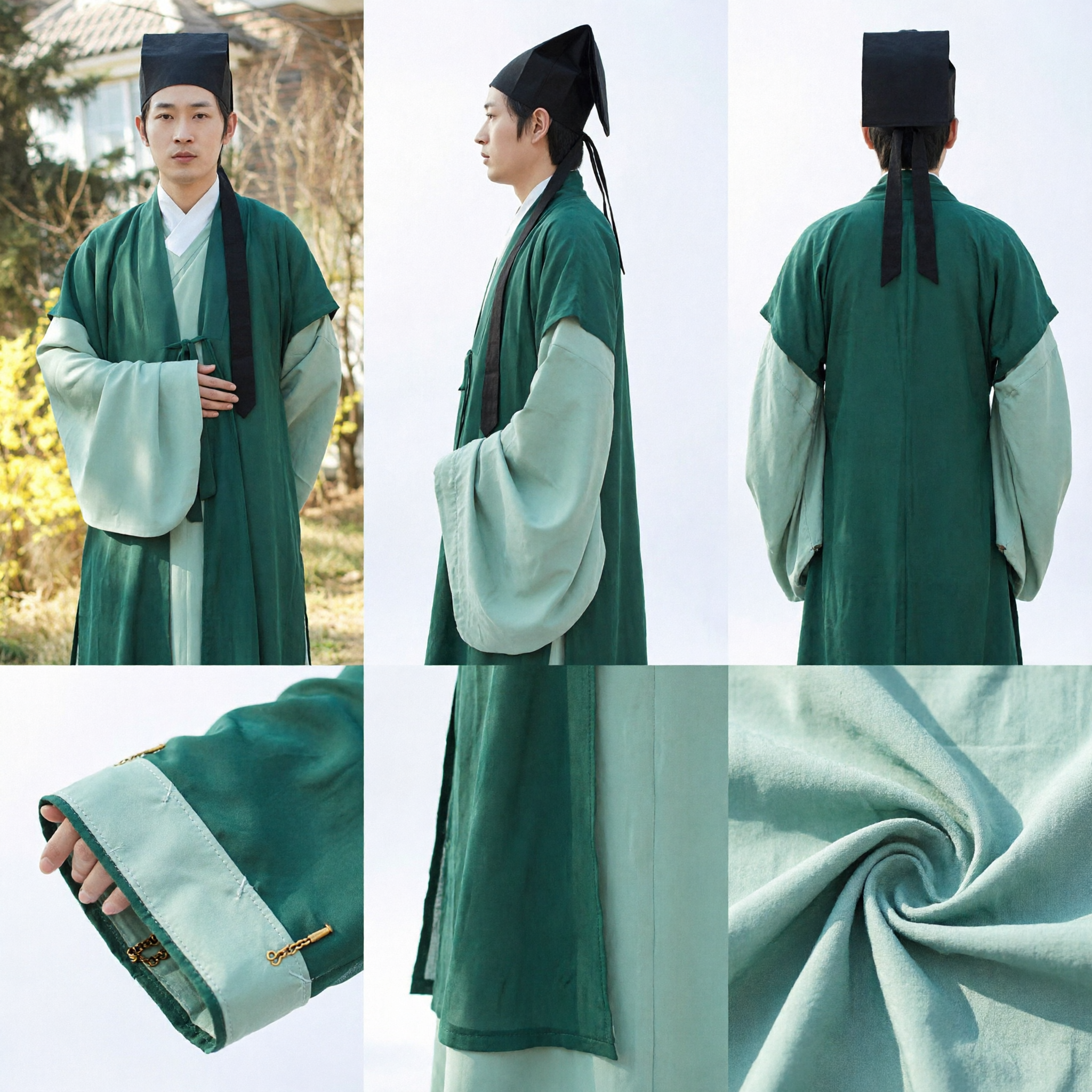 Traditional Chinese Hanfu Men Green Scholar Robe Ancient Official Costume for Historical Cosplay Performance