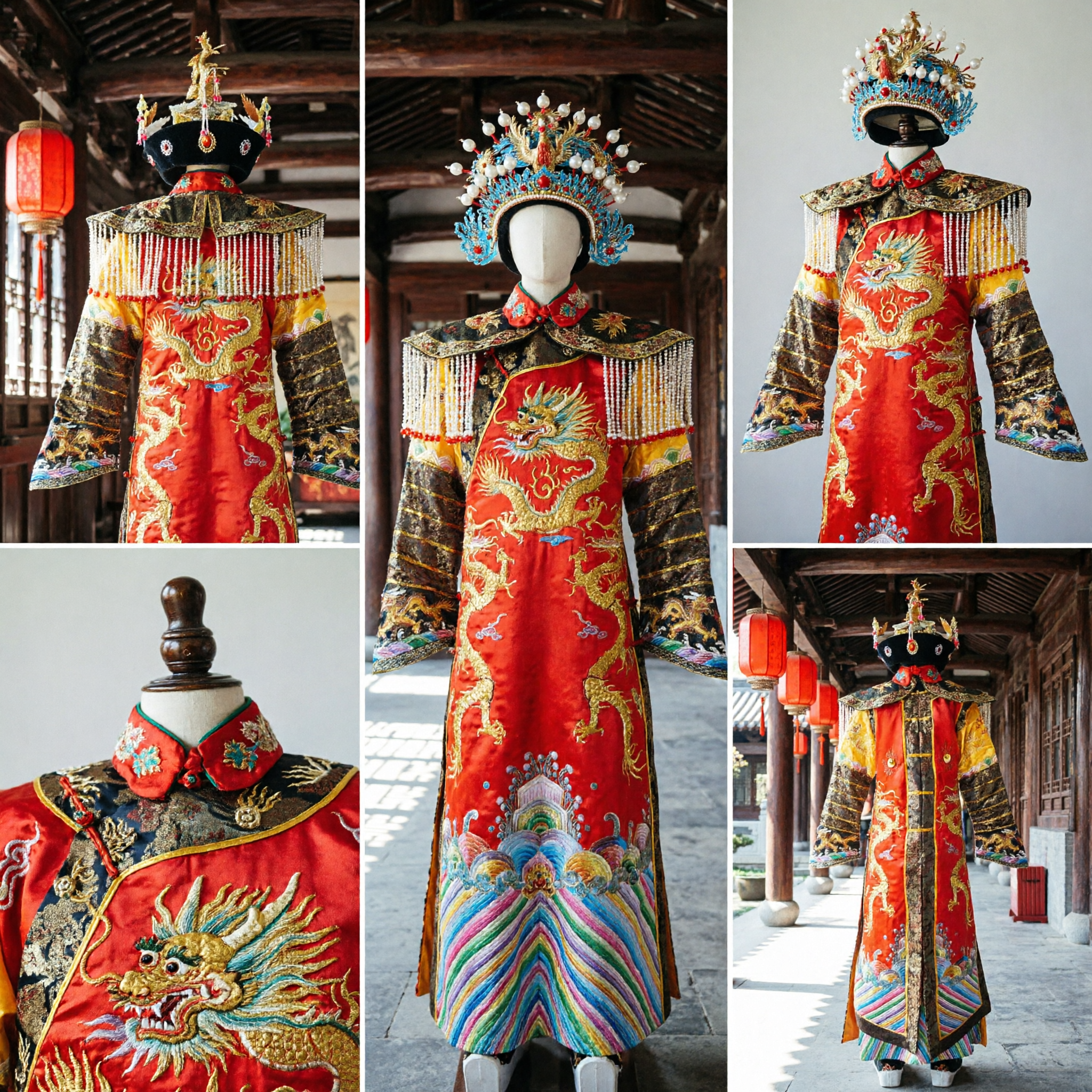 Traditional Chinese Emperor Dragon Robe Qing Dynasty Costume Complete Set with Crown for Men Stage Performance