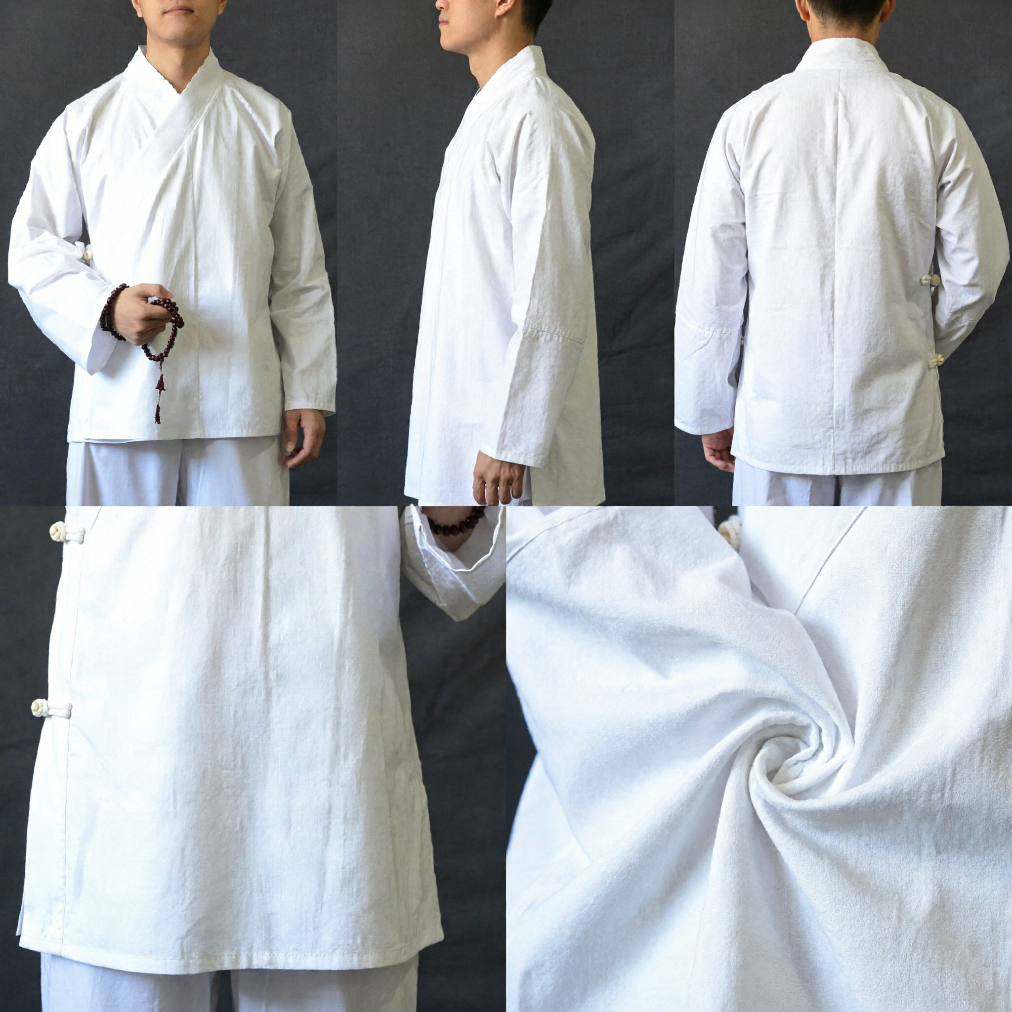 Men's Traditional Chinese White Cotton Linen Hanfu Tai Chi Suit Meditation Martial Arts Uniform