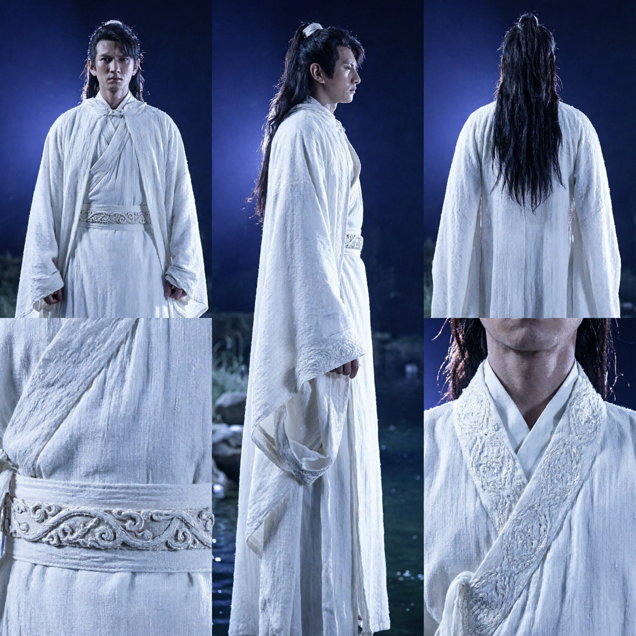 Men's White Hanfu Traditional Chinese Costume Wuxia Swordsman Cosplay Outfit for Historical Drama Performance