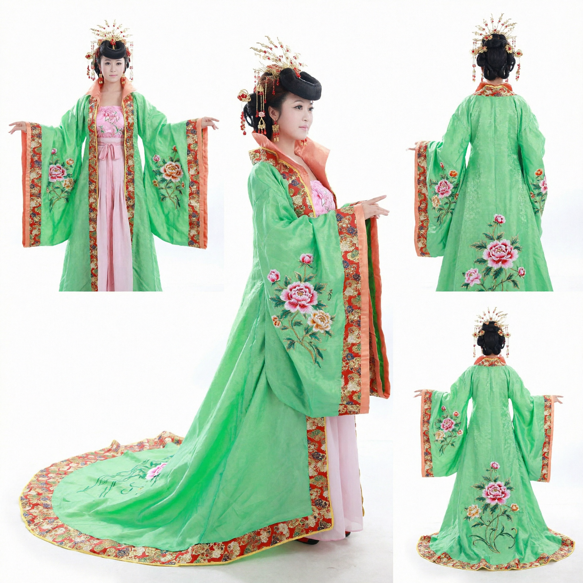 Ancient Chinese Tang Dynasty Princess Green Hanfu Costume Traditional Stage Performance Dress for Women