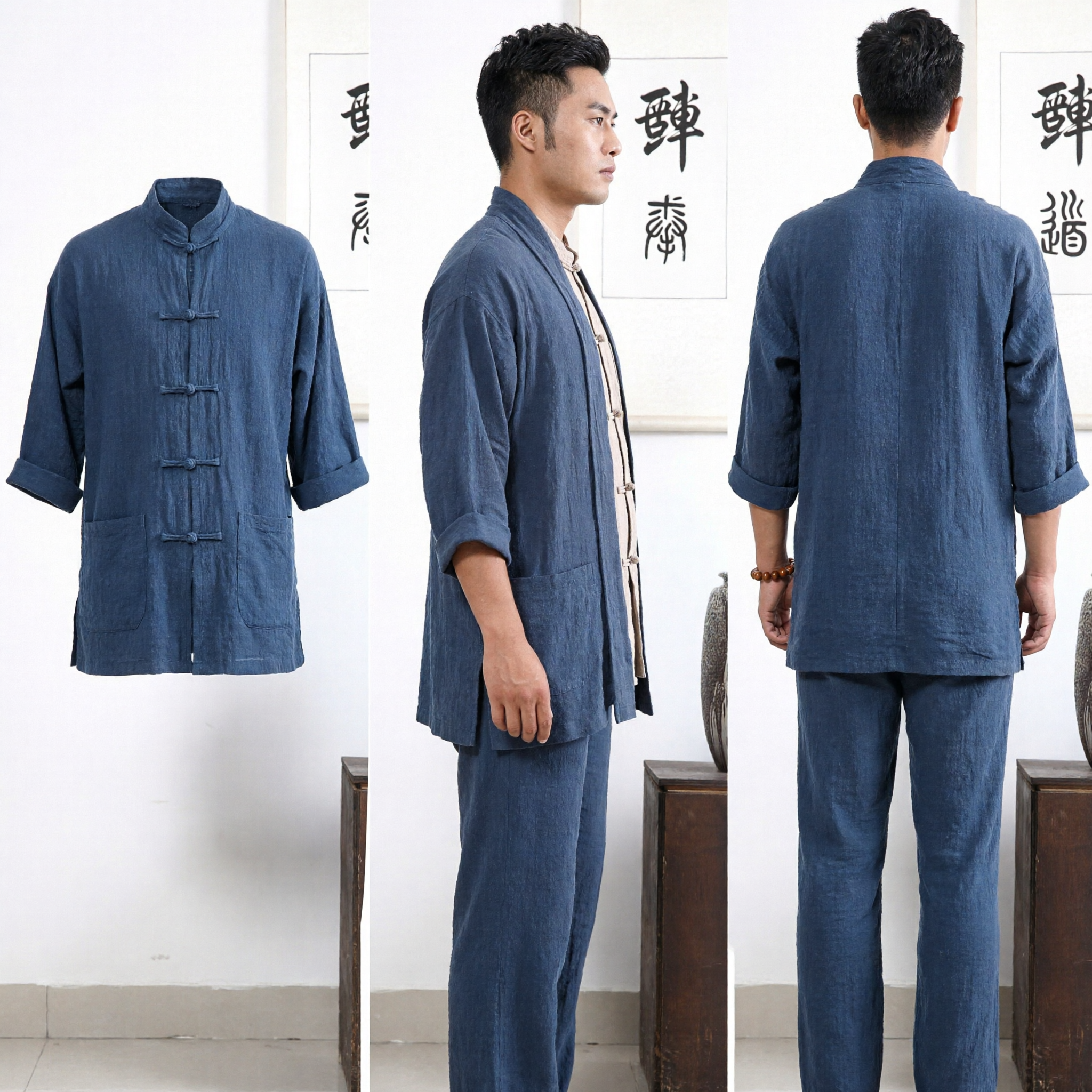 Men's Traditional Chinese Linen Tang Suit Zen Monk Robe Set for Meditation Tea Ceremony and Daily Wear