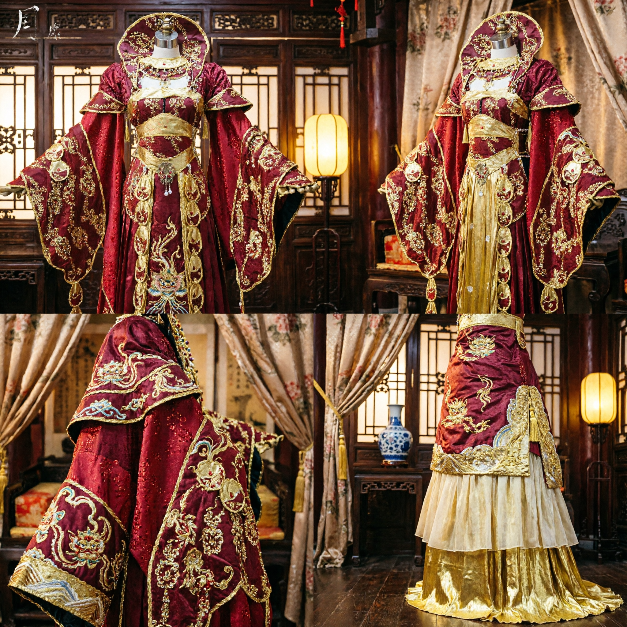 Traditional Chinese Ancient Empress Costume Red Gold Embroidery Hanfu Wedding Dress for Women Cosplay Performance