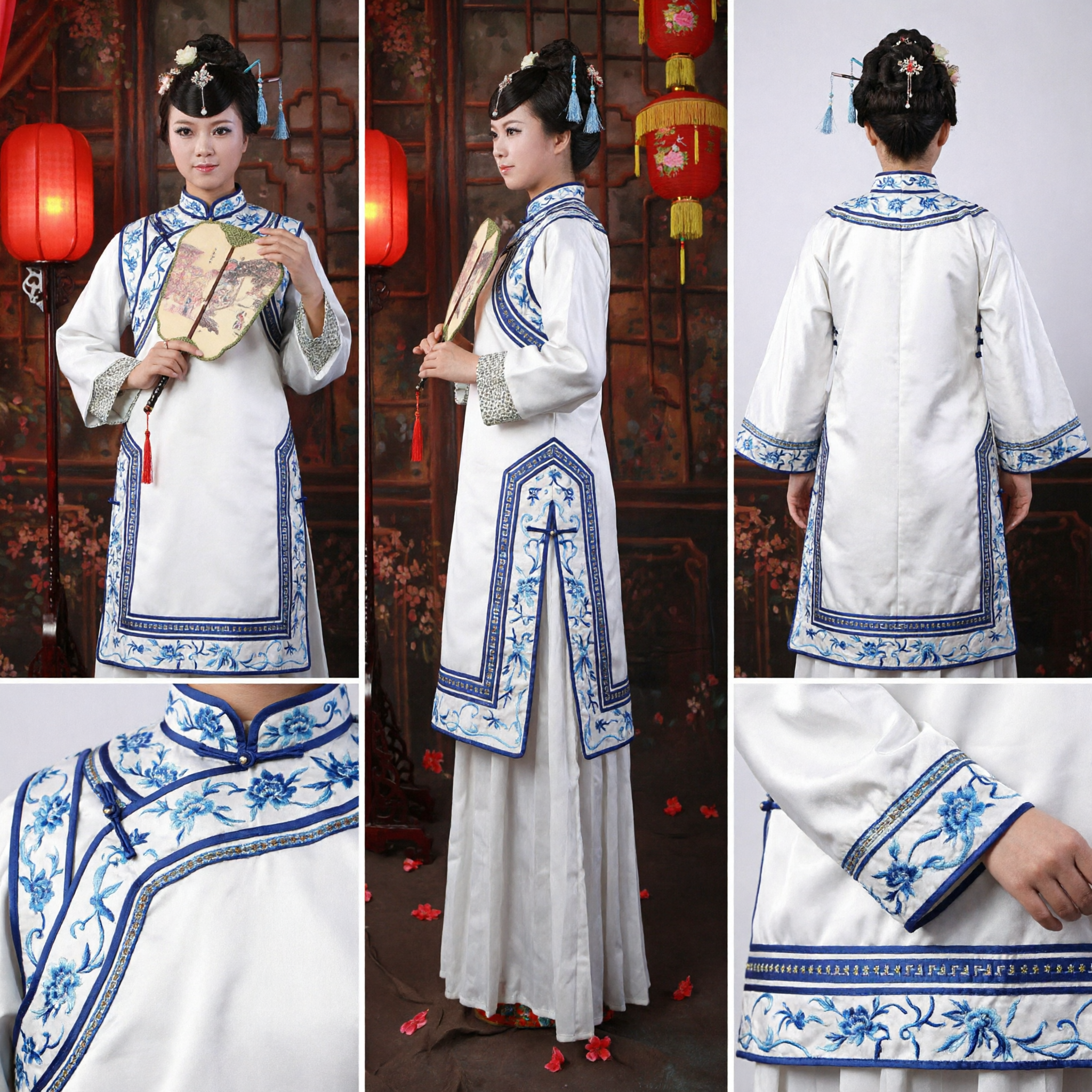 Traditional Chinese Qing Dynasty White Embroidered Dress Ancient Noble Lady Costume for Women Performance