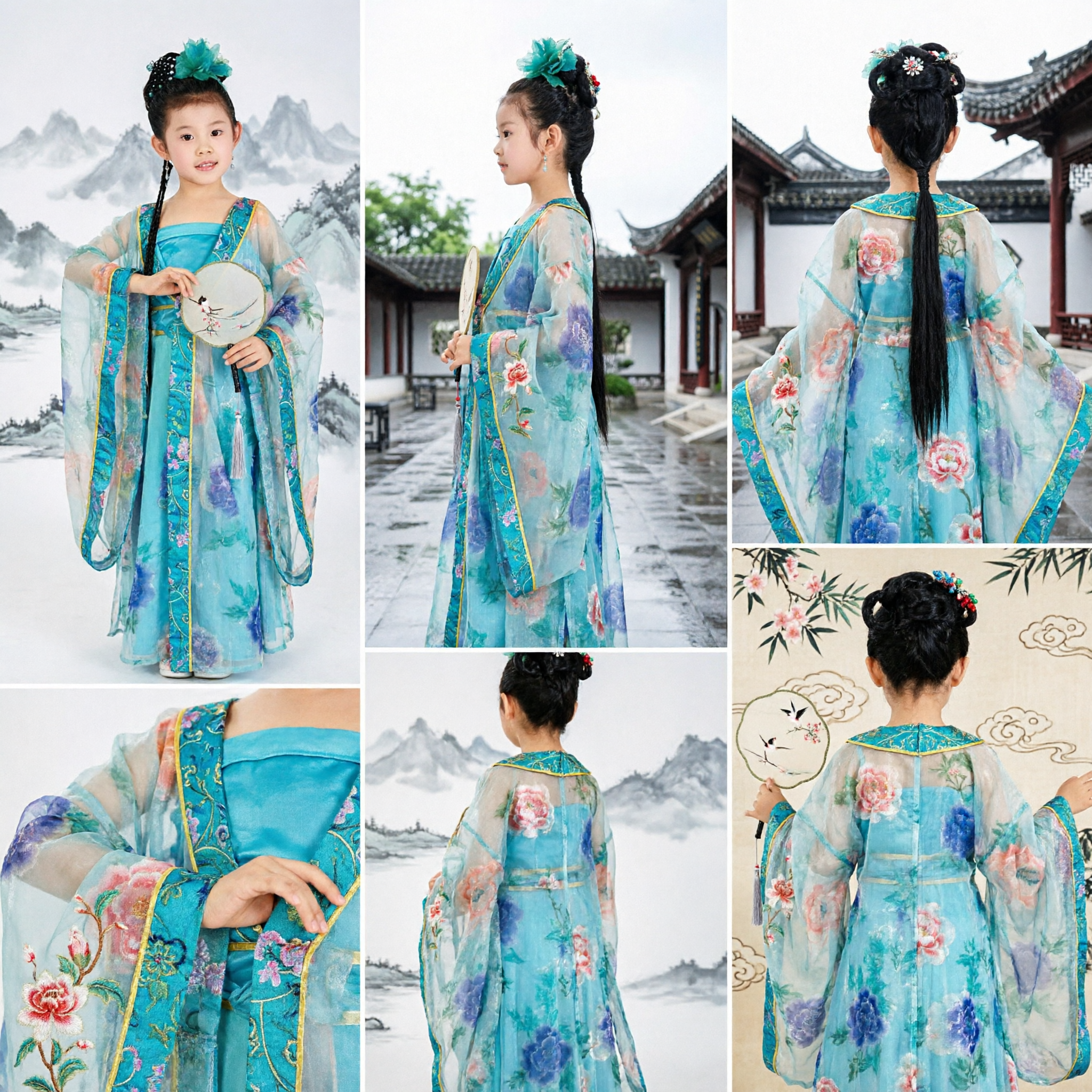 Traditional Chinese Hanfu Costume for Kids Girls Ancient Tang Dynasty Fairy Dress Dance Performance Outfit