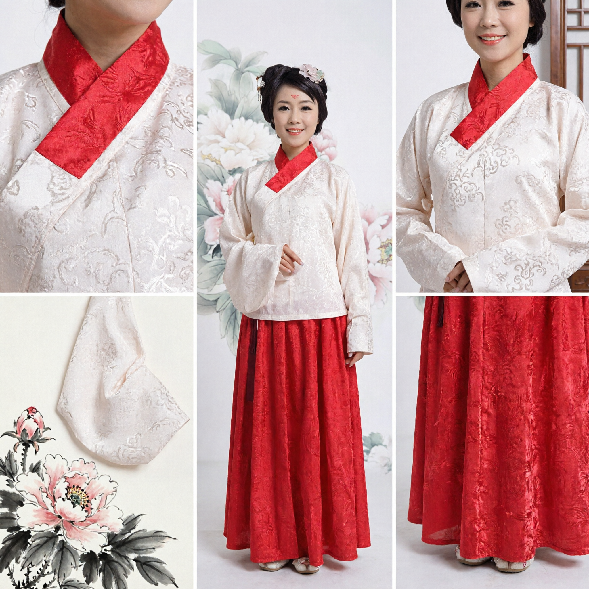 Traditional Chinese Hanfu Costume Women Ancient Ming Dynasty Style White Top Red Skirt Set for Festivals