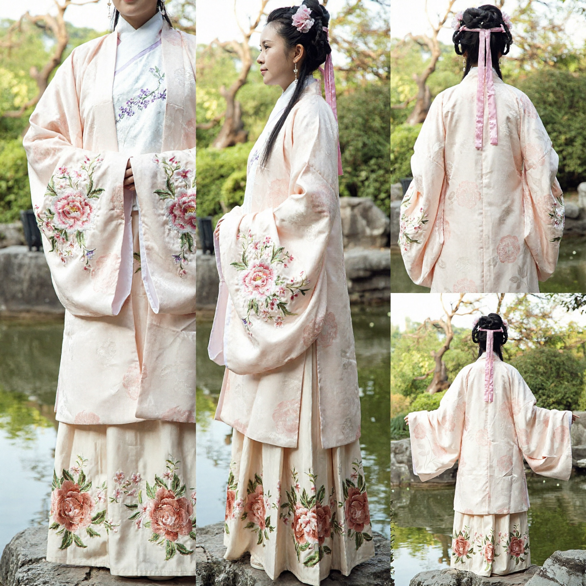 Women's Ming Dynasty Hanfu Traditional Chinese Clothing Floral Embroidery Ancient Costume for Festivals
