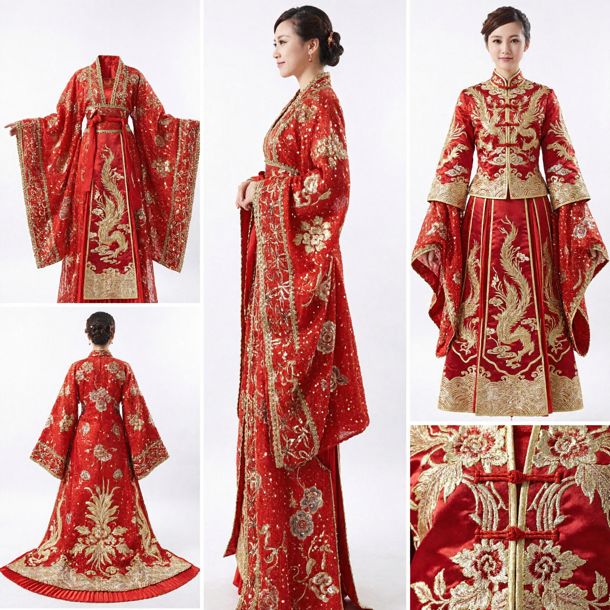 Exquisite Red Traditional Chinese Wedding Dress Gold Embroidery Bridal Gown for Ancient Style Ceremony