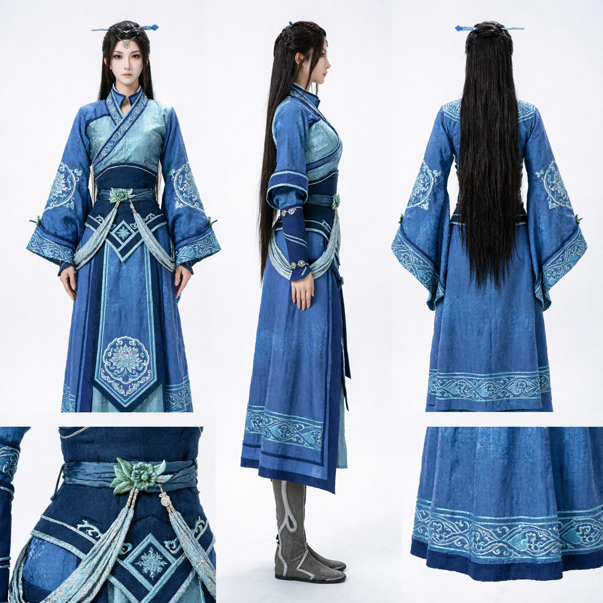 Ancient Chinese Wuxia Blue Warrior Costume Traditional Hanfu Martial Arts Cosplay Outfit for Women