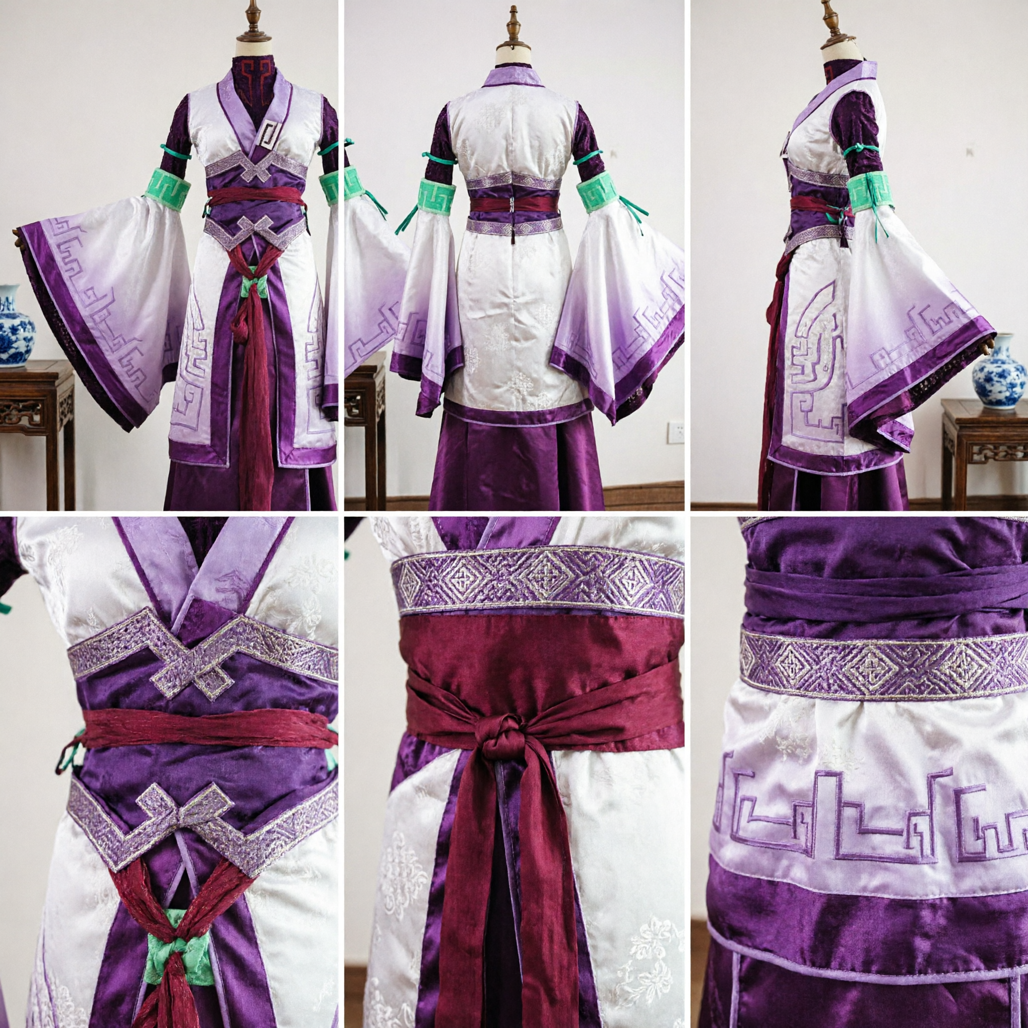 Traditional Chinese Hanfu Costume Purple and White Scholar Robe for Men Cosplay Stage Performance