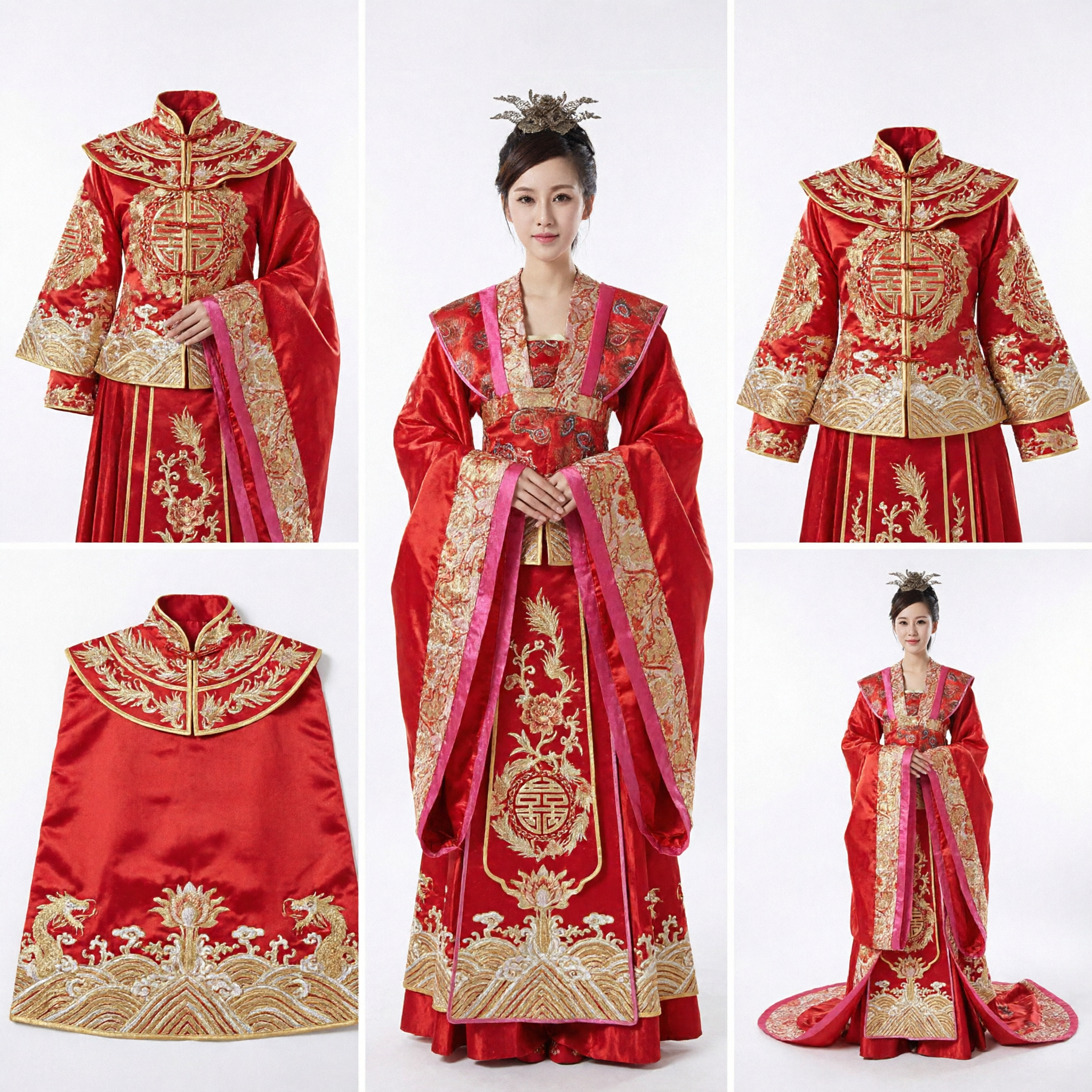 Exquisite Red Traditional Chinese Hanfu Wedding Dress with Gold Embroidery for Bridal Ceremony