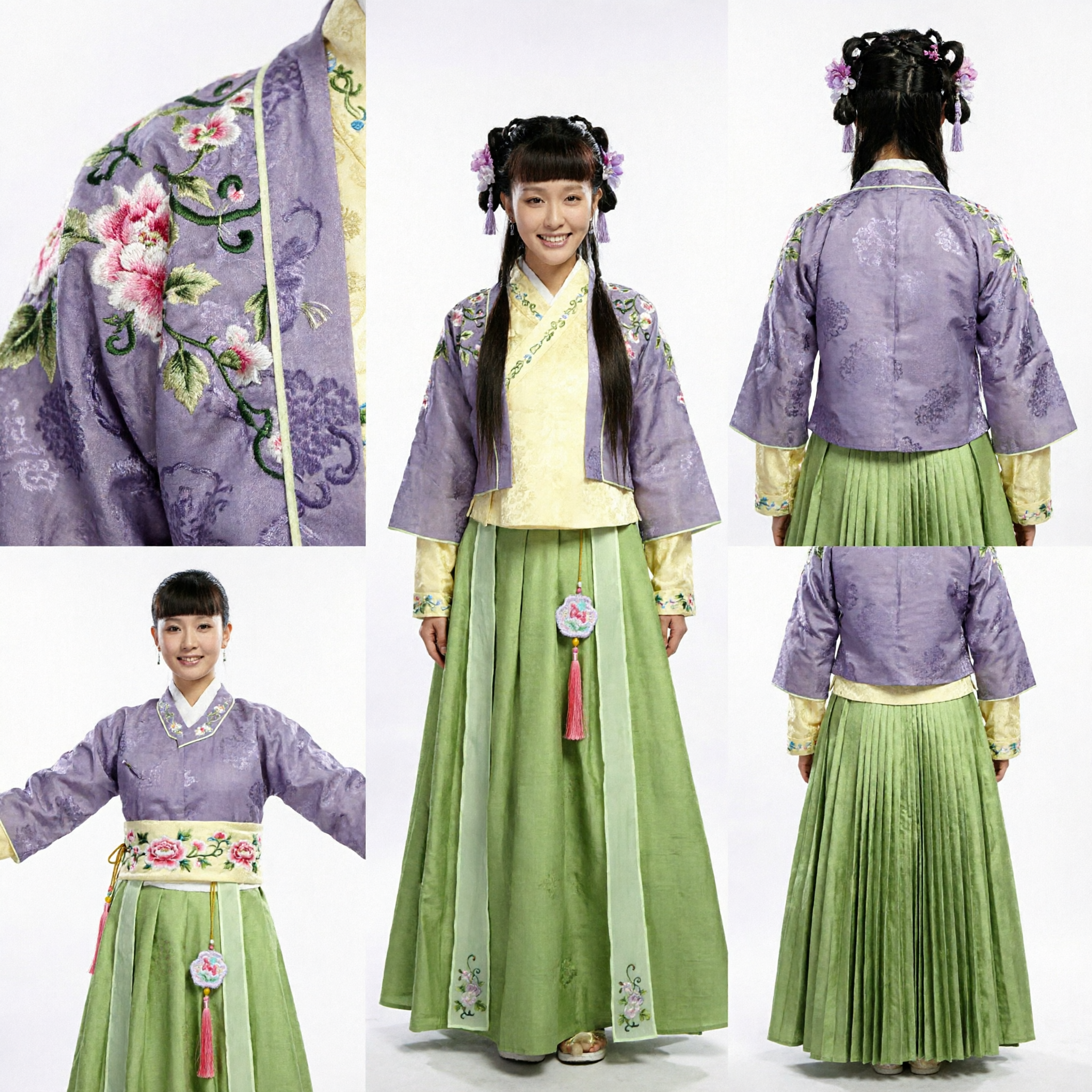 Women's Chinese Traditional Hanfu Costume Ming Dynasty Style Purple and Green Embroidered Ancient Dress
