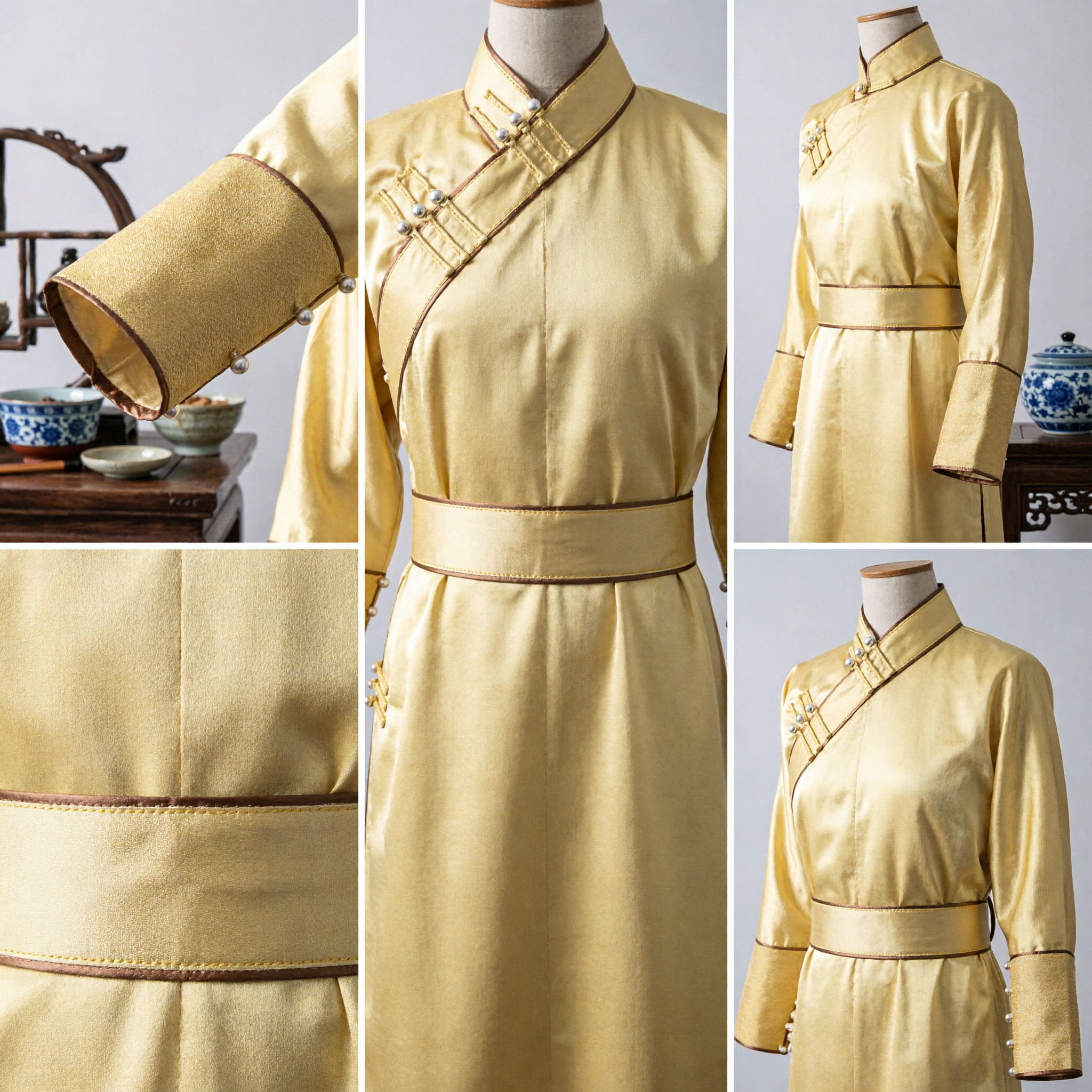 Traditional Chinese Yellow Mongolian Robe Ancient Ethnic Costume for Stage Performance Dance and Cosplay