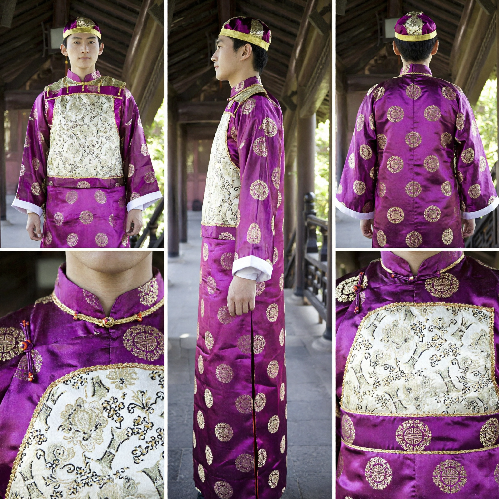 Men's Traditional Chinese Purple Qing Dynasty Prince Robe Ancient Nobleman Costume Set for Cosplay and Stage Performance