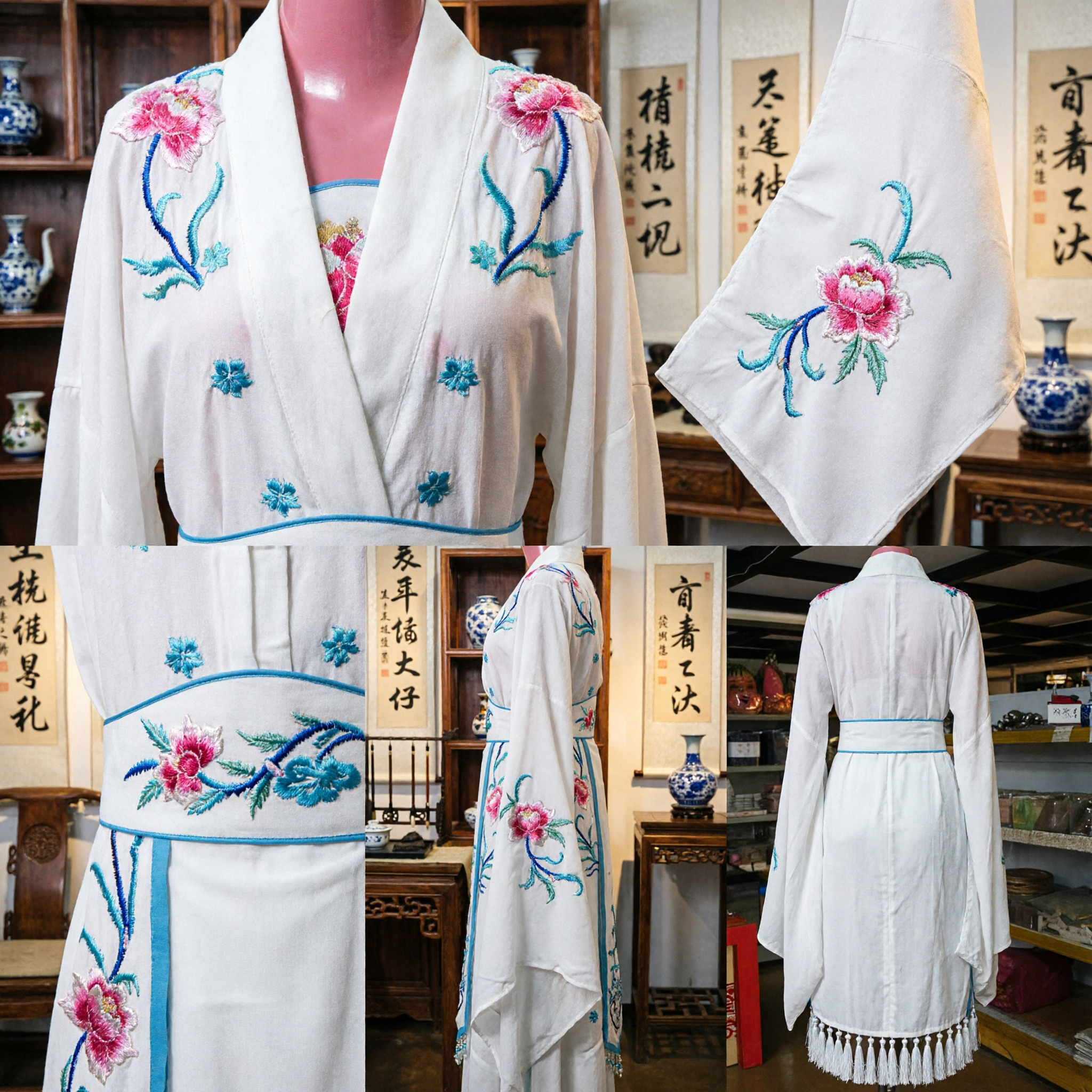 Traditional Chinese White Embroidered Robe Hanfu Costume for Ancient Opera Performance and Wedding Ceremony