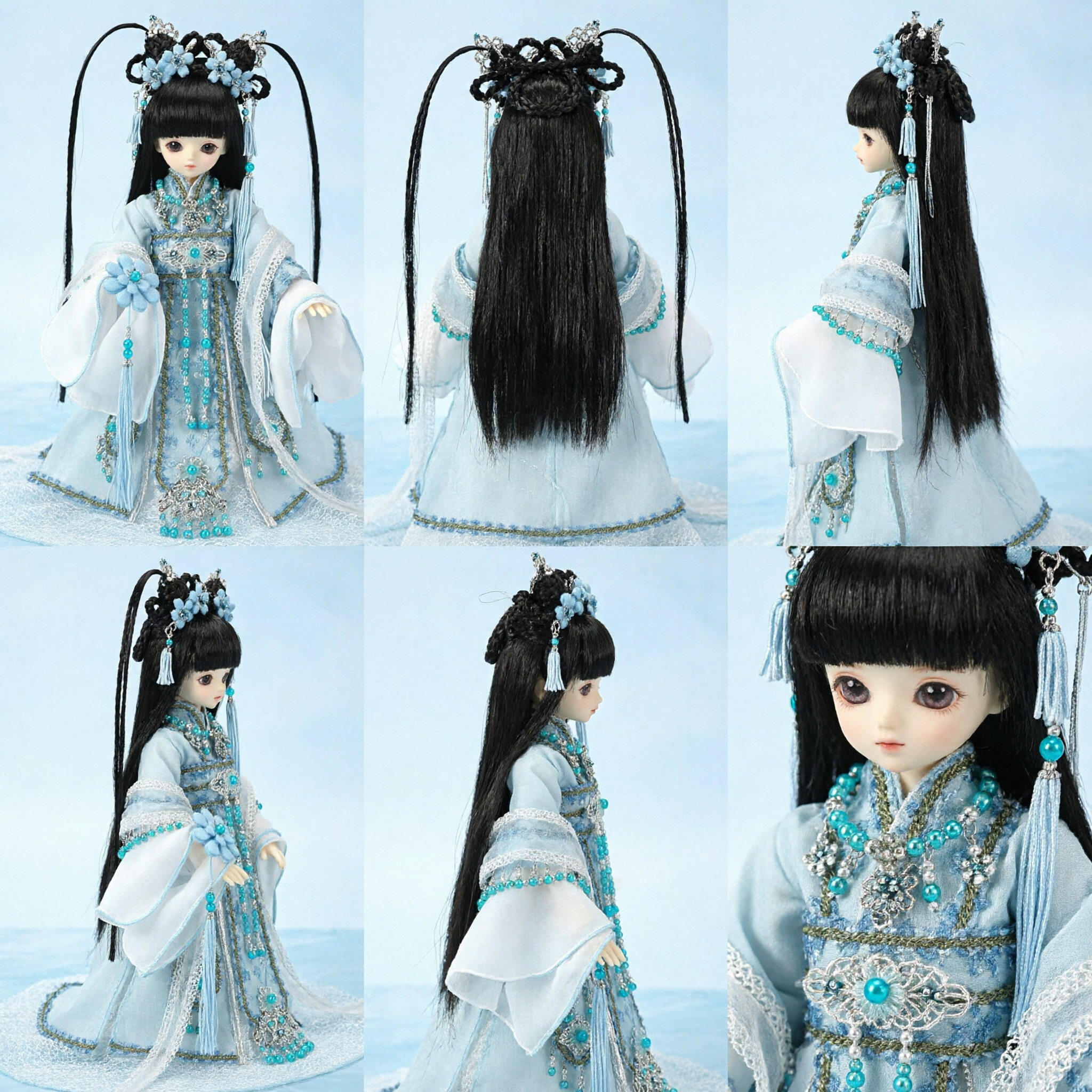 Traditional Chinese Hanfu Doll Costume Blue Ancient Fairy Dress Set with Hair Accessories Perfect Gift for Collectors
