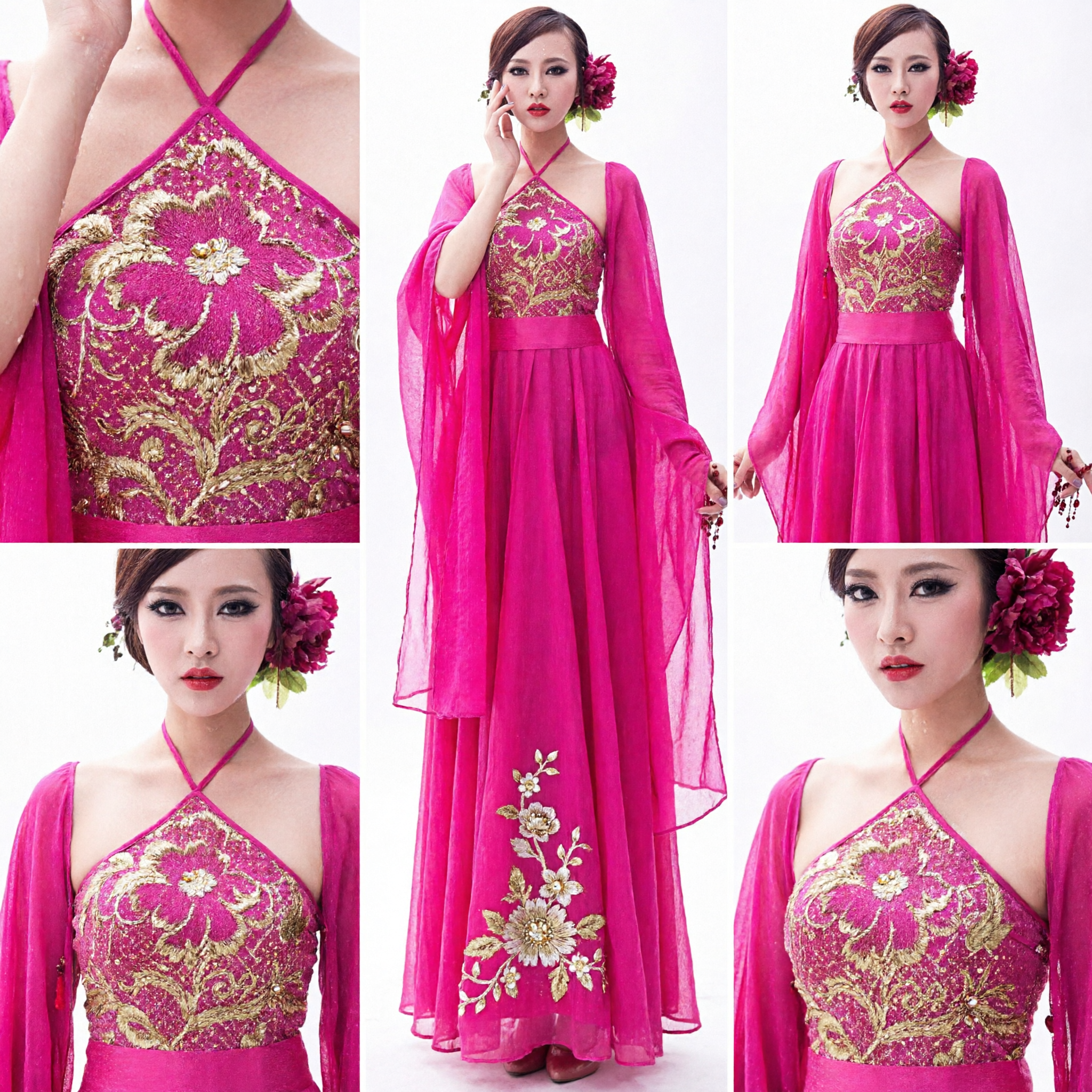 Women's Pink Chinese Folk Dance Costume Traditional Yangge Fan Dance Stage Performance Dress with Embroidery