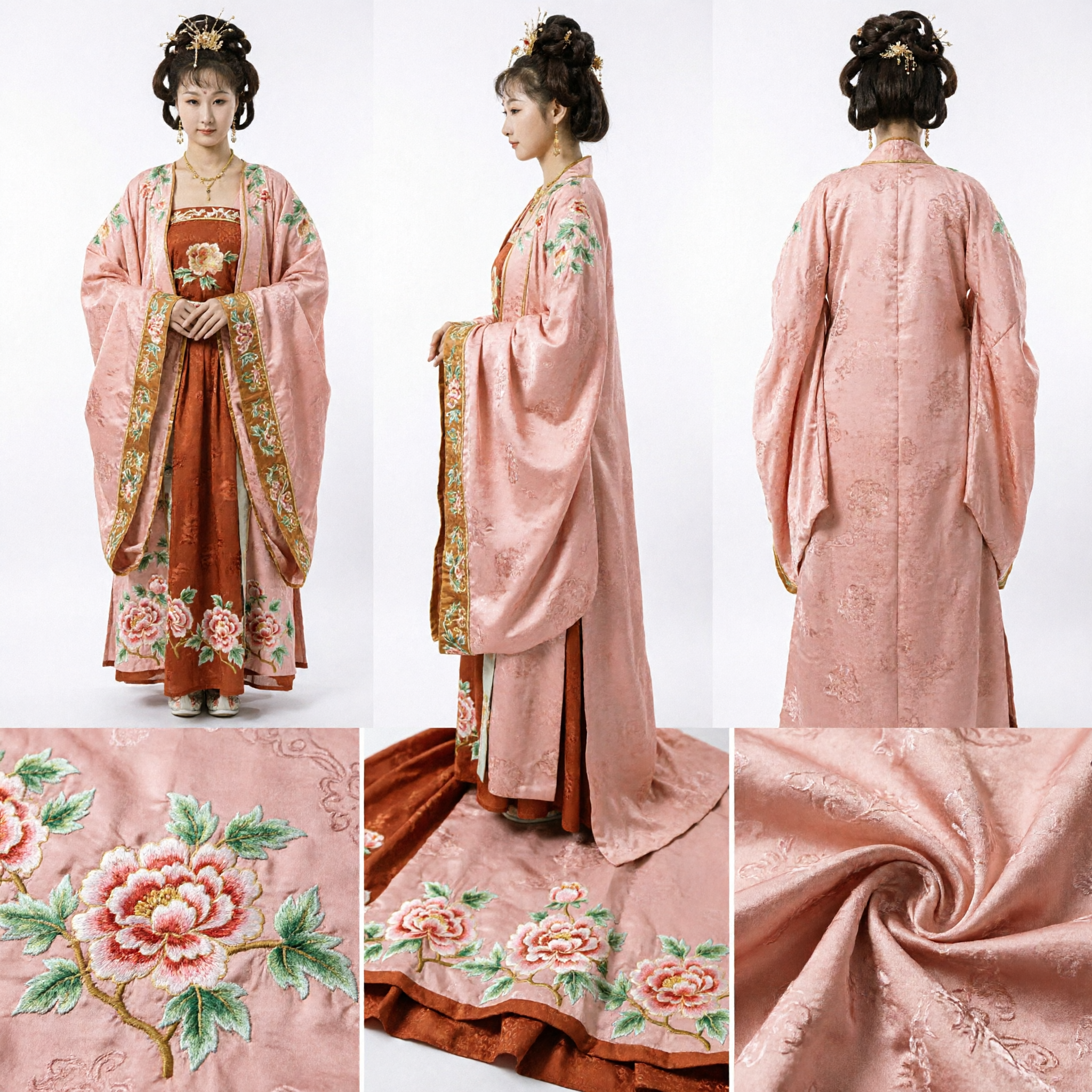 Elegant Pink Tang Dynasty Hanfu Traditional Chinese Costume Women's Ancient Palace Lady Dress with Floral Embroidery