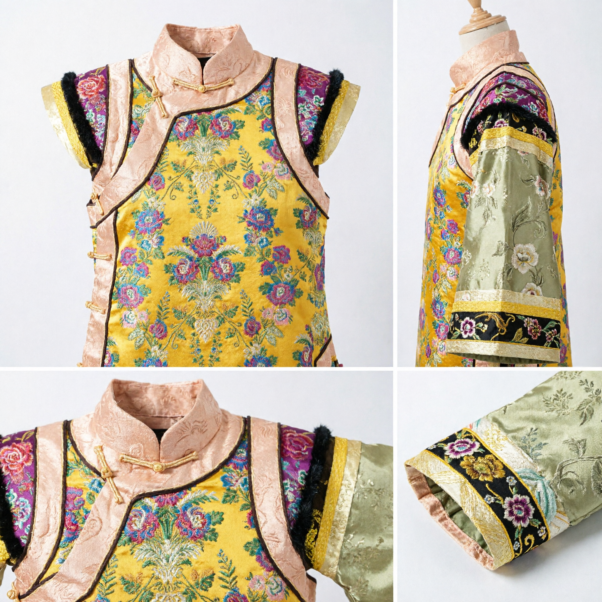 Traditional Chinese Qing Dynasty Imperial Yellow Embroidered Silk Robe Peking Opera Costume for Women Stage Performance