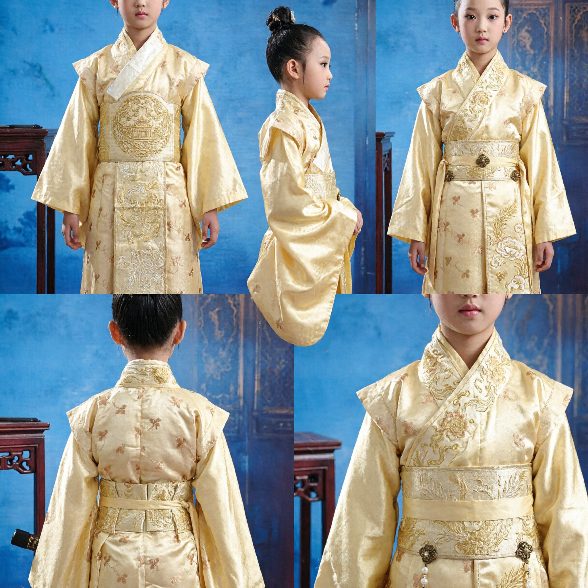 Traditional Chinese Hanfu Costume for Girls Ancient Princess Yellow Robe Dress Kids Historical Outfit