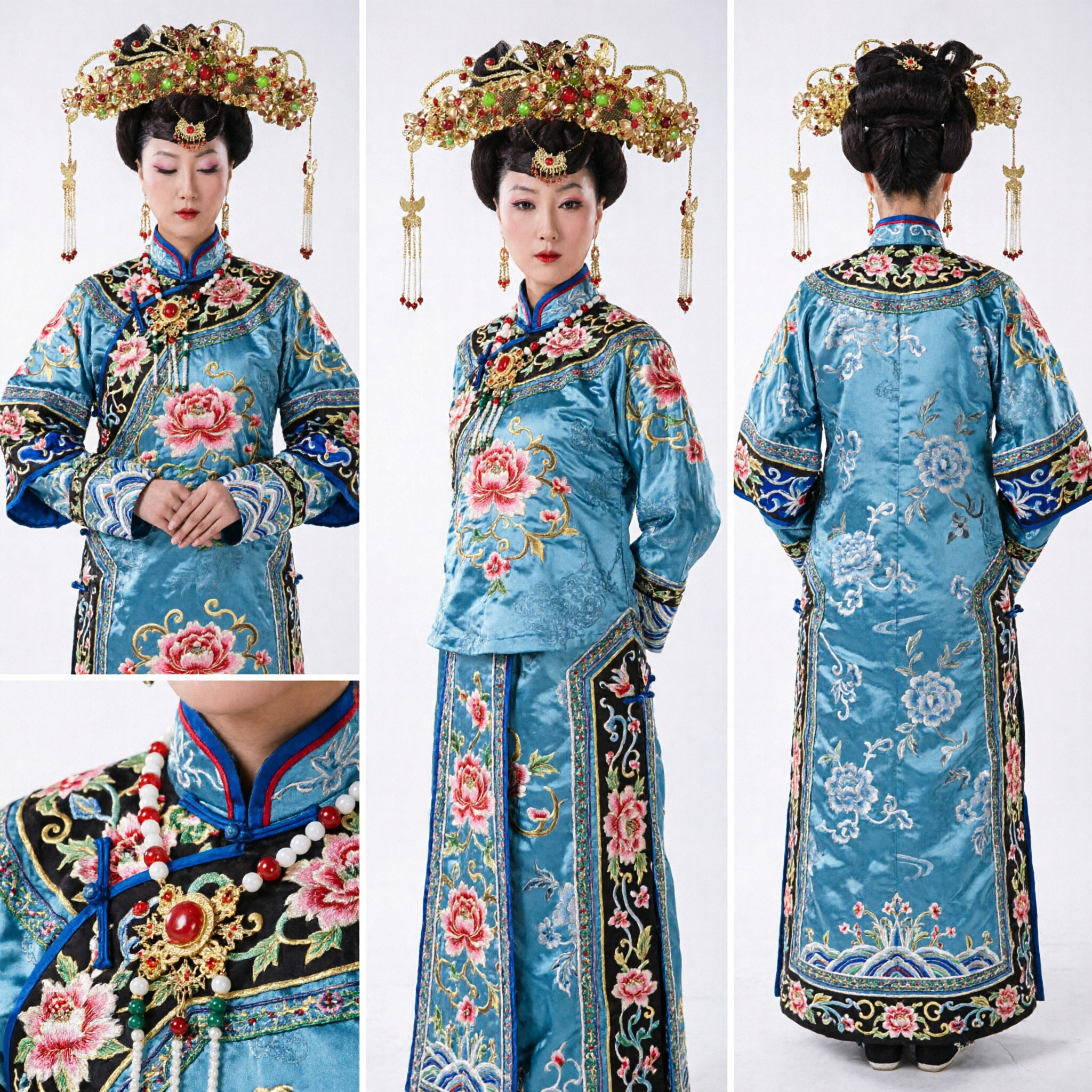 Exquisite Traditional Chinese Imperial Phoenix Crown Headdress Gold Beaded Hair Jewelry for Wedding Hanfu Costume