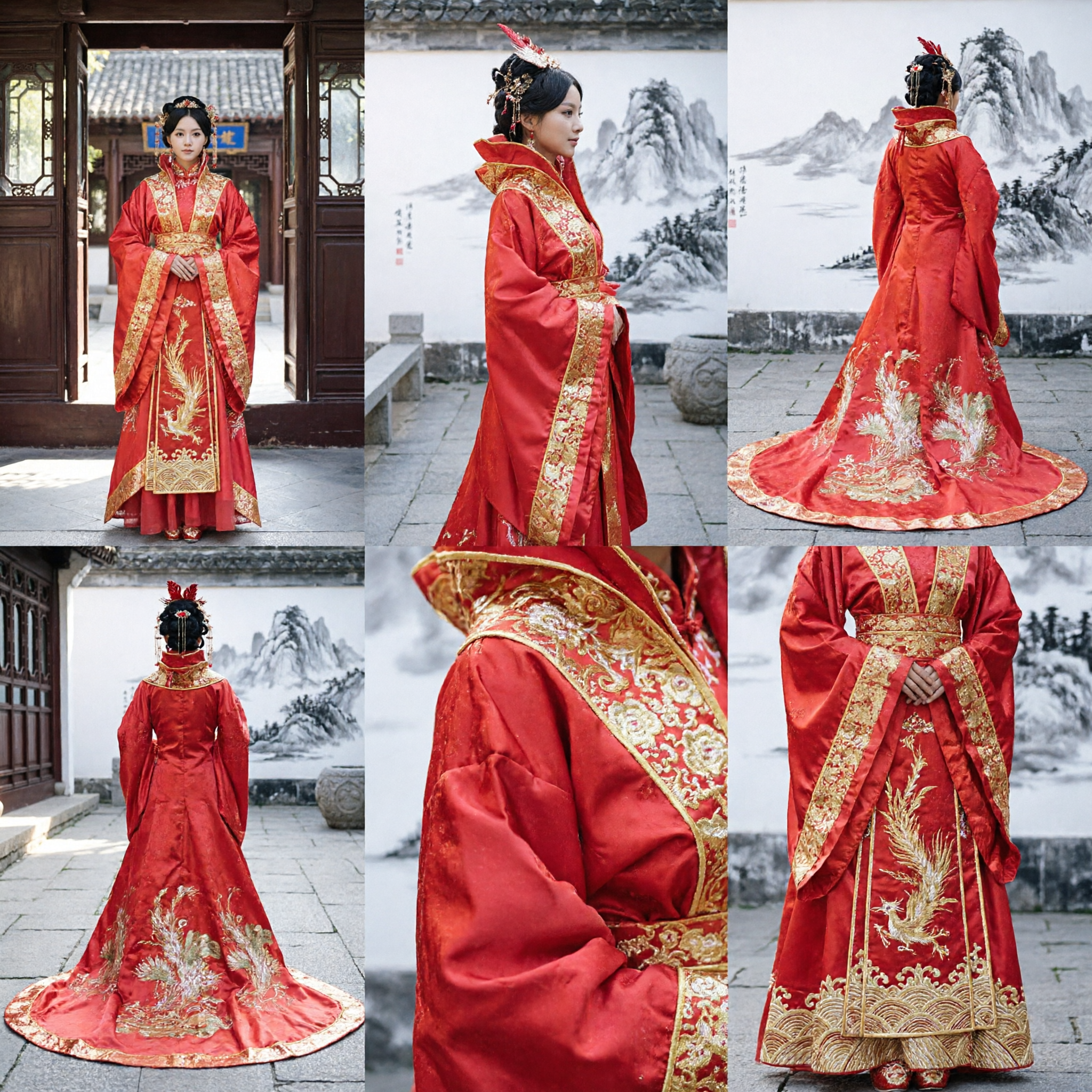 Elegant Red Ancient Chinese Hanfu Wedding Dress Traditional Costume with Gold Embroidery for Women
