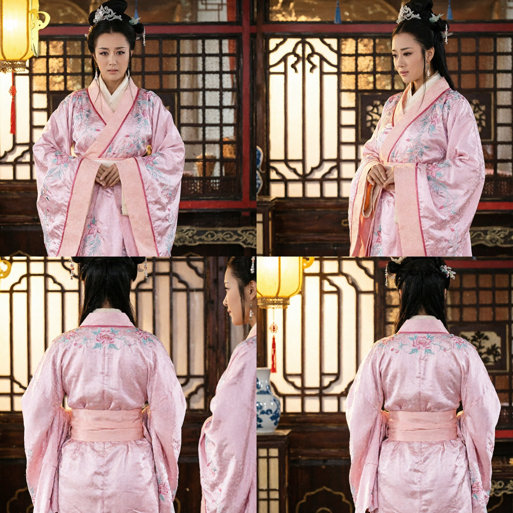 Exquisite Pink Ancient Chinese Hanfu Costume Embroidered Silk Robe for Women Traditional Historical Cosplay Dress