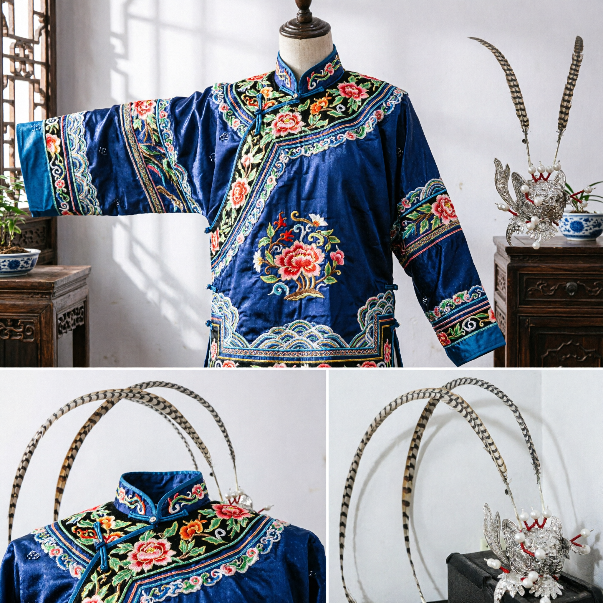 Traditional Chinese Opera Pheasant Feather Headpiece Long Lingzi Hairpin for Peking Opera Stage Costume Performance