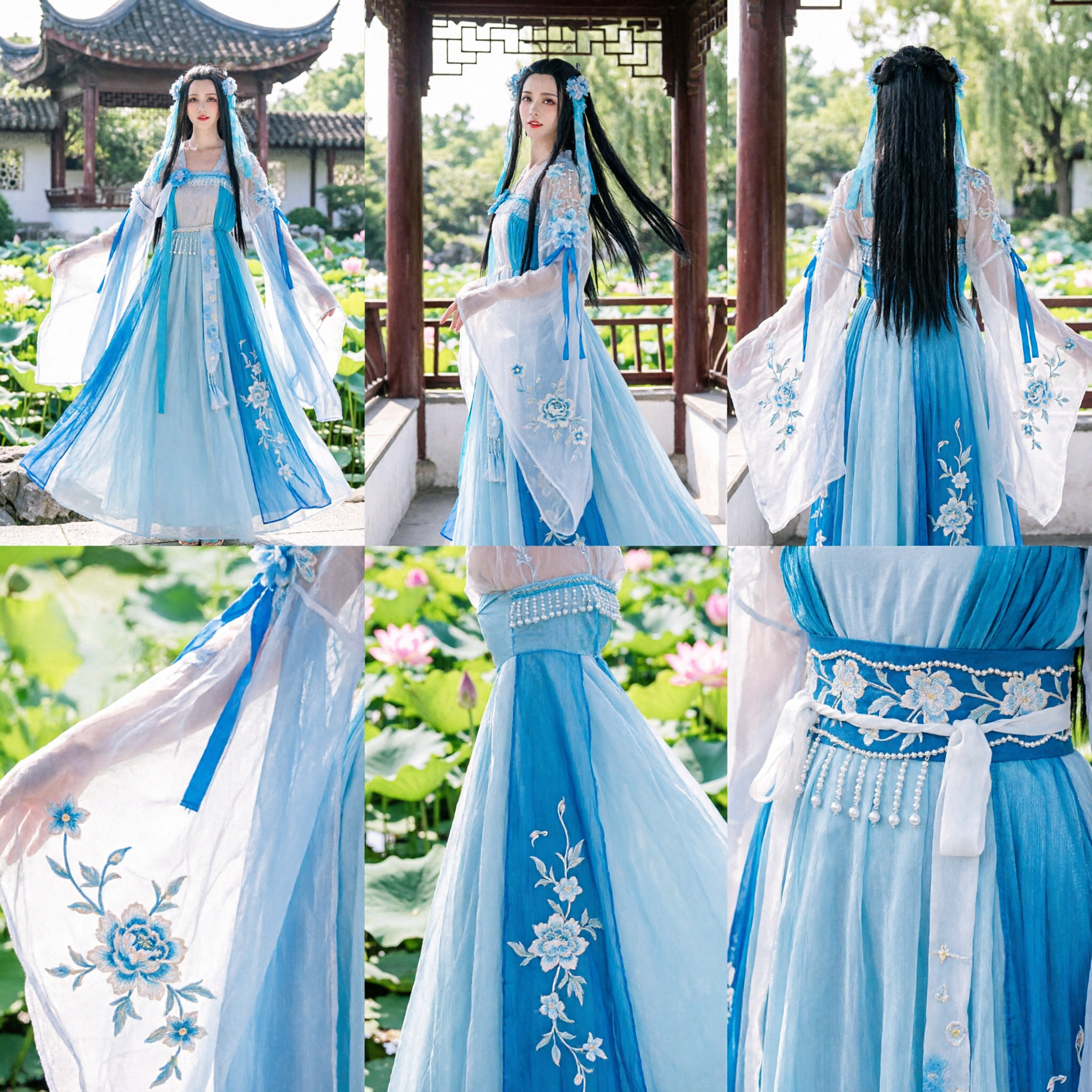 Exquisite Blue Hanfu Traditional Chinese Ancient Costume Women's Fairy Dress for Cosplay and Photography