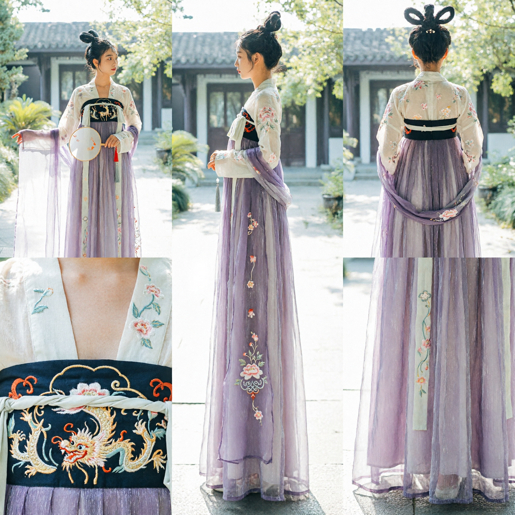 Elegant Purple Traditional Chinese Hanfu Dress for Women Ancient Tang Dynasty Style Costume for Photography