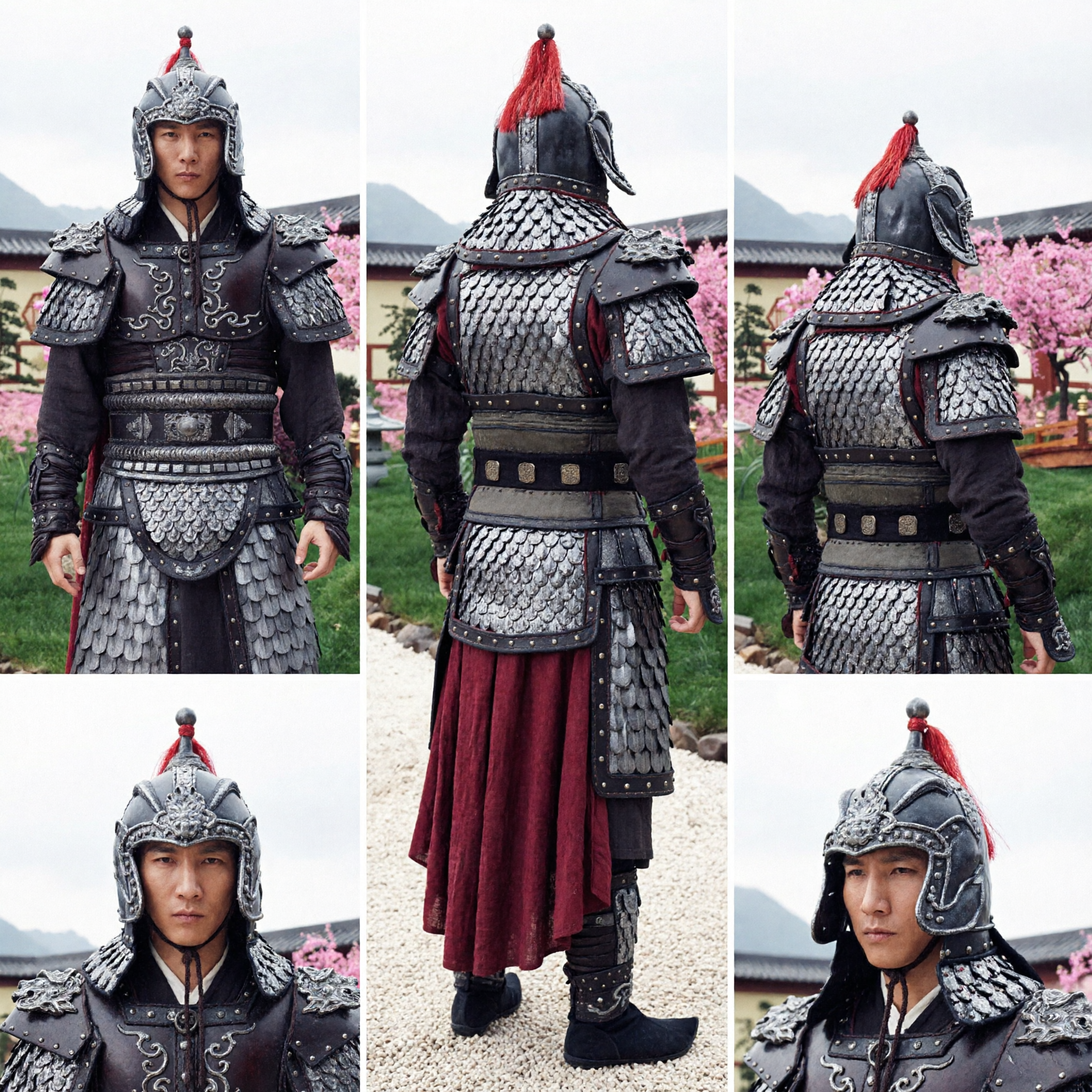 Ancient Chinese General Armor Costume Men Traditional Black Warrior Scale Mail Outfit for Cosplay and Historical Performance