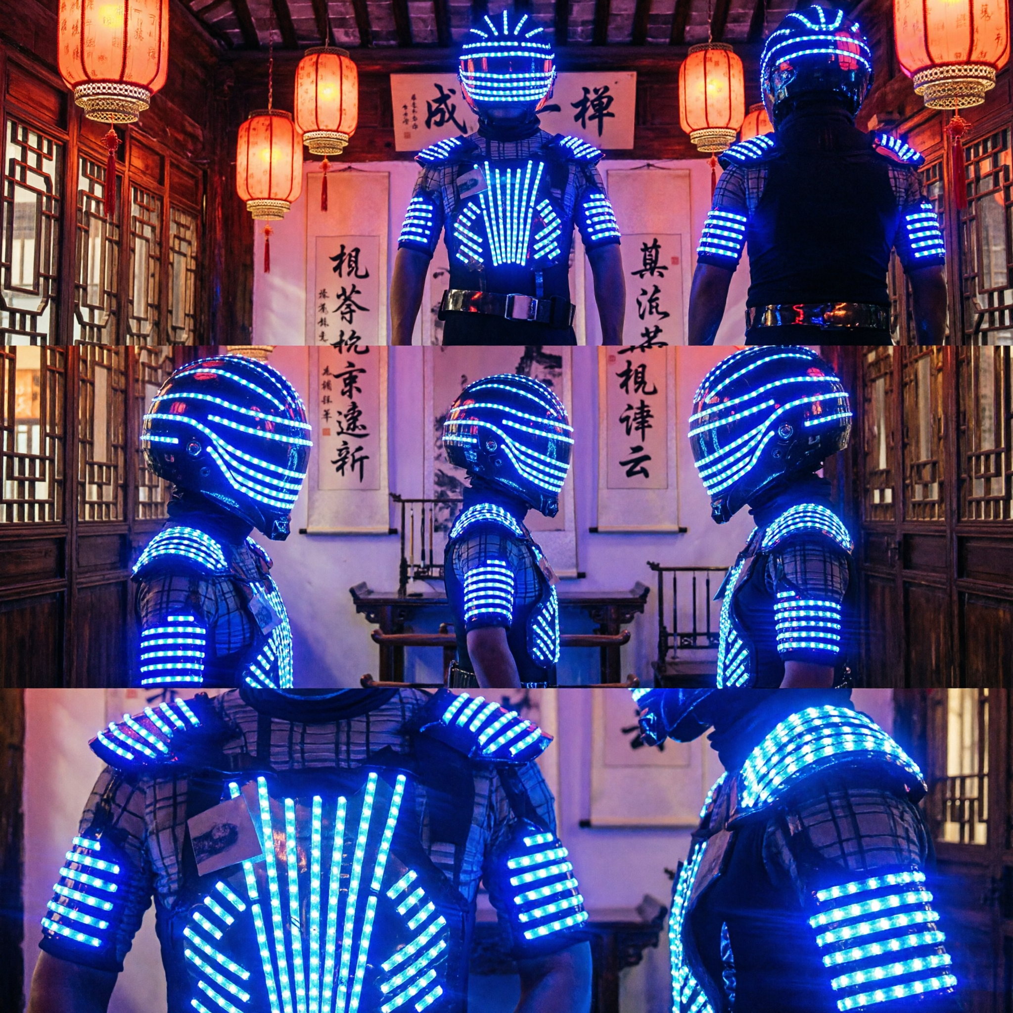 Futuristic Blue LED Robot Suit and Mask Light Up Costume for Stage Performance Dance Party