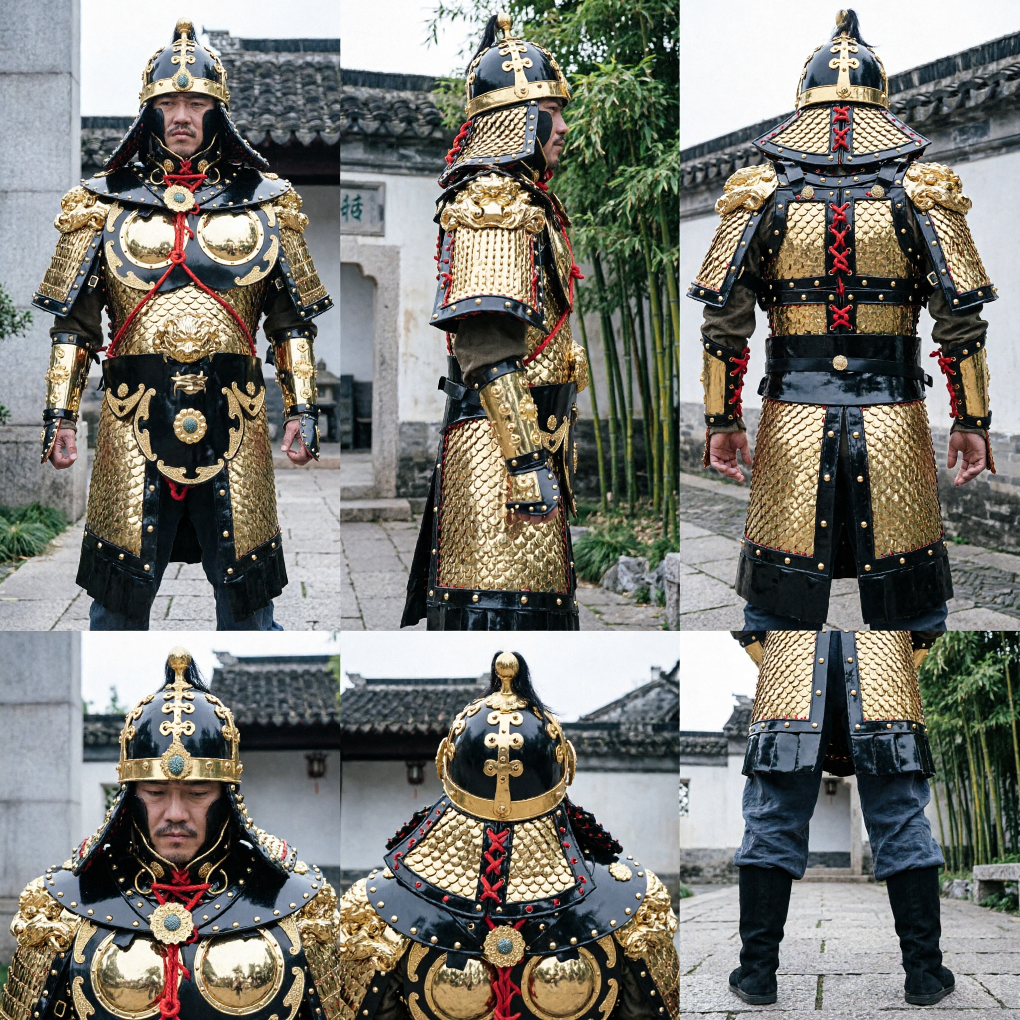 Traditional Chinese Ancient General Emperor Armor Suit Black Gold Dragon Cosplay Costume for Men