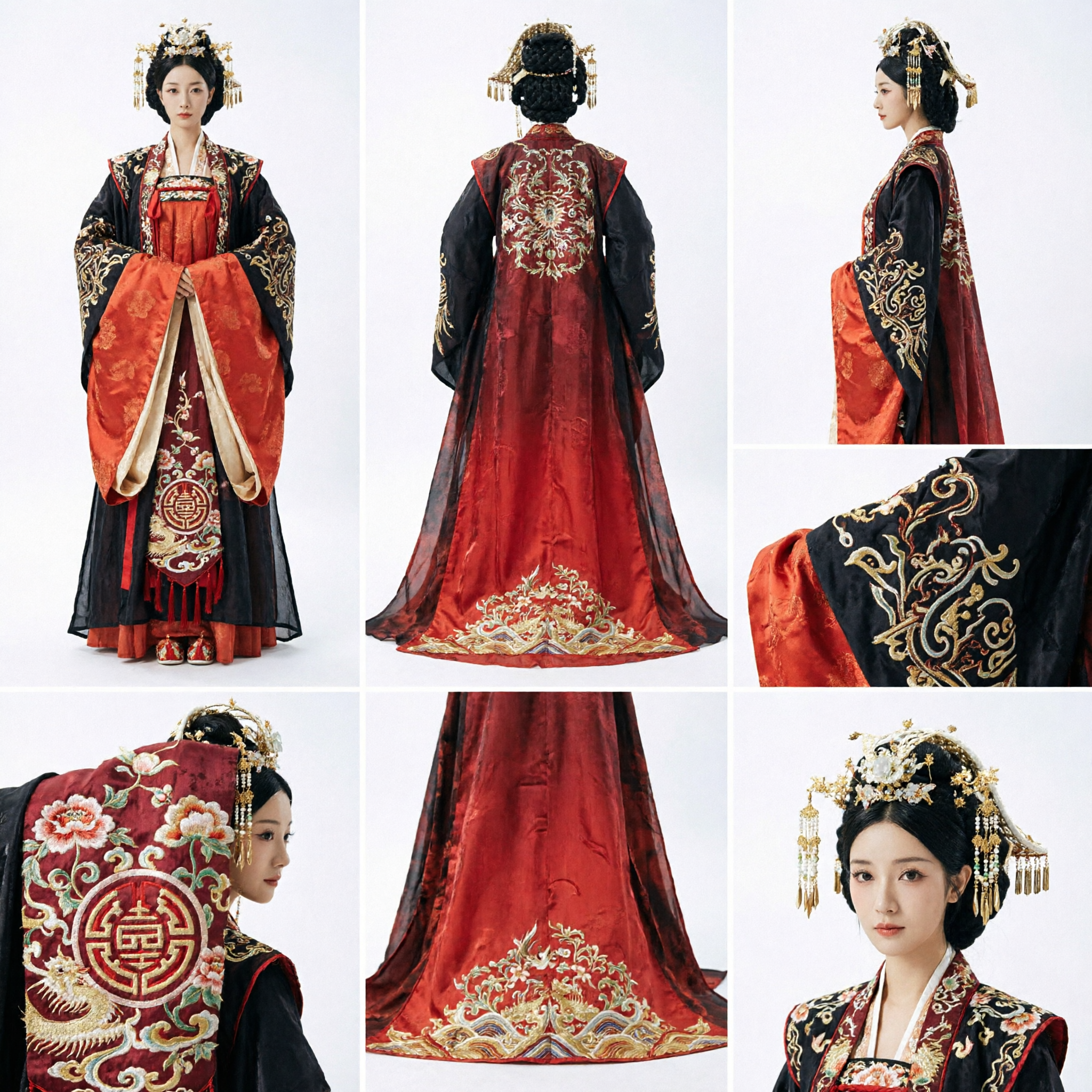 Traditional Chinese Ancient Princess Red and Black Hanfu Costume Embroidered Palace Robe for Women Cosplay