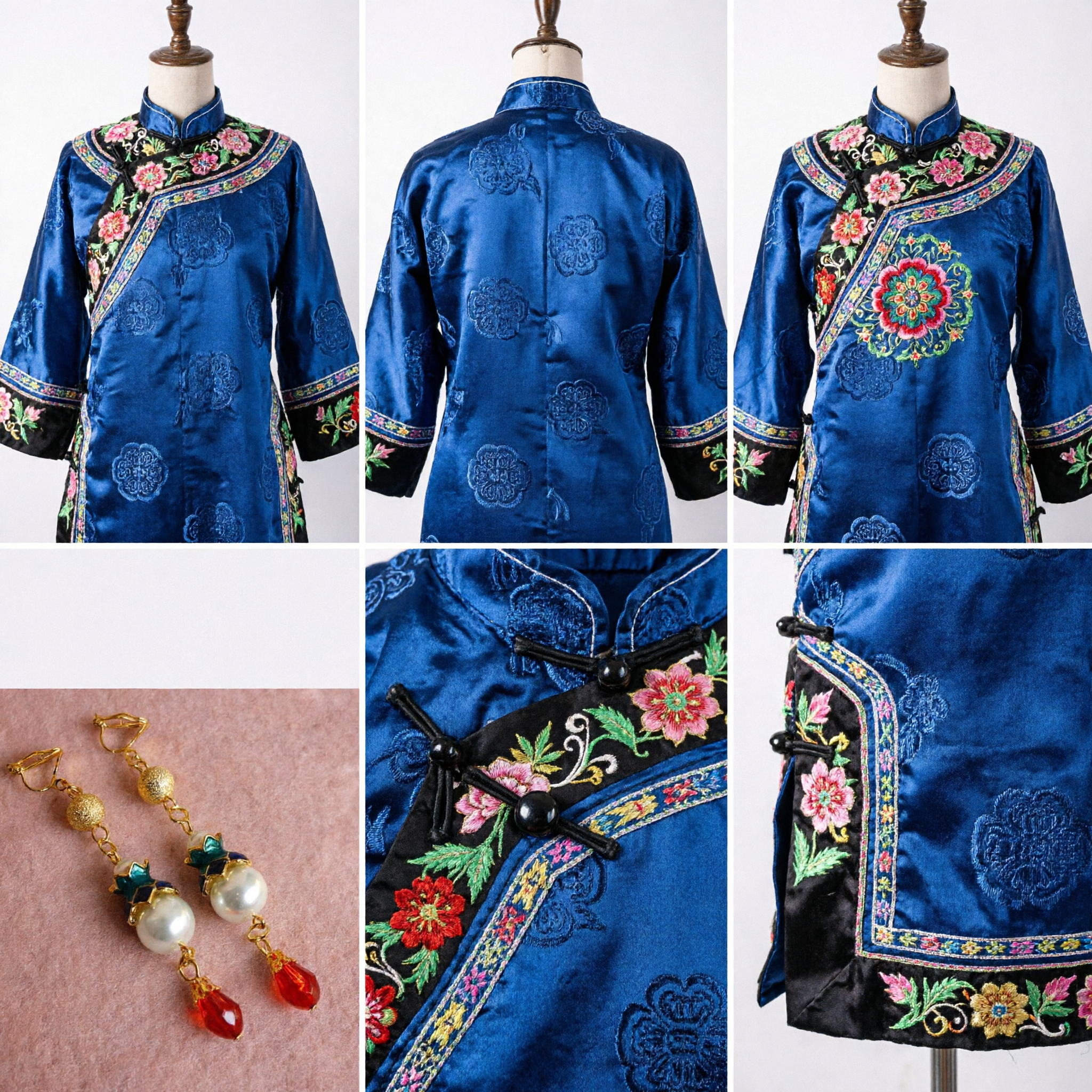 Traditional Chinese Ancient Style Clip-on Earrings Gold Pearl Red Crystal Drop Dangle for Hanfu Wedding Accessories