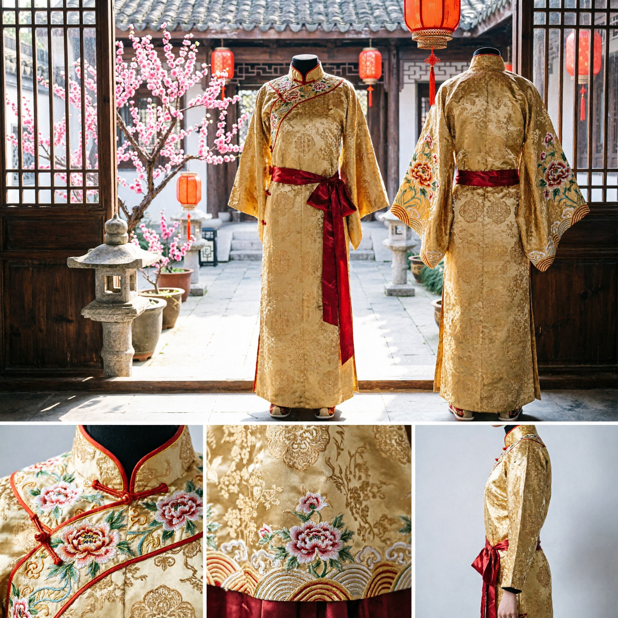 Traditional Chinese Golden Emperor Robe Ancient Royal Brocade Costume for Men Stage Performance