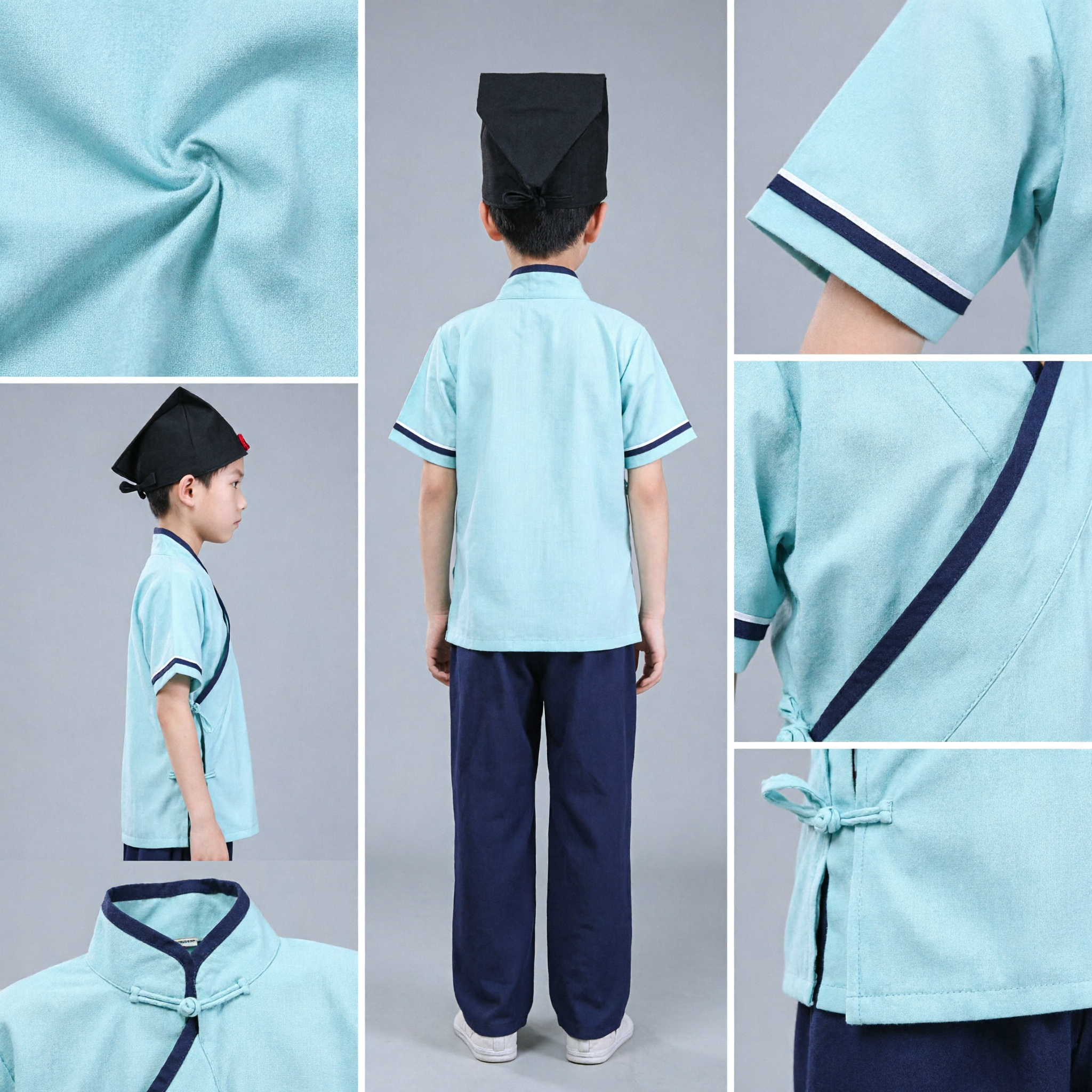 Kids Traditional Chinese Kung Fu Uniform Boys Tai Chi Martial Arts Wushu Clothing Set with Cap