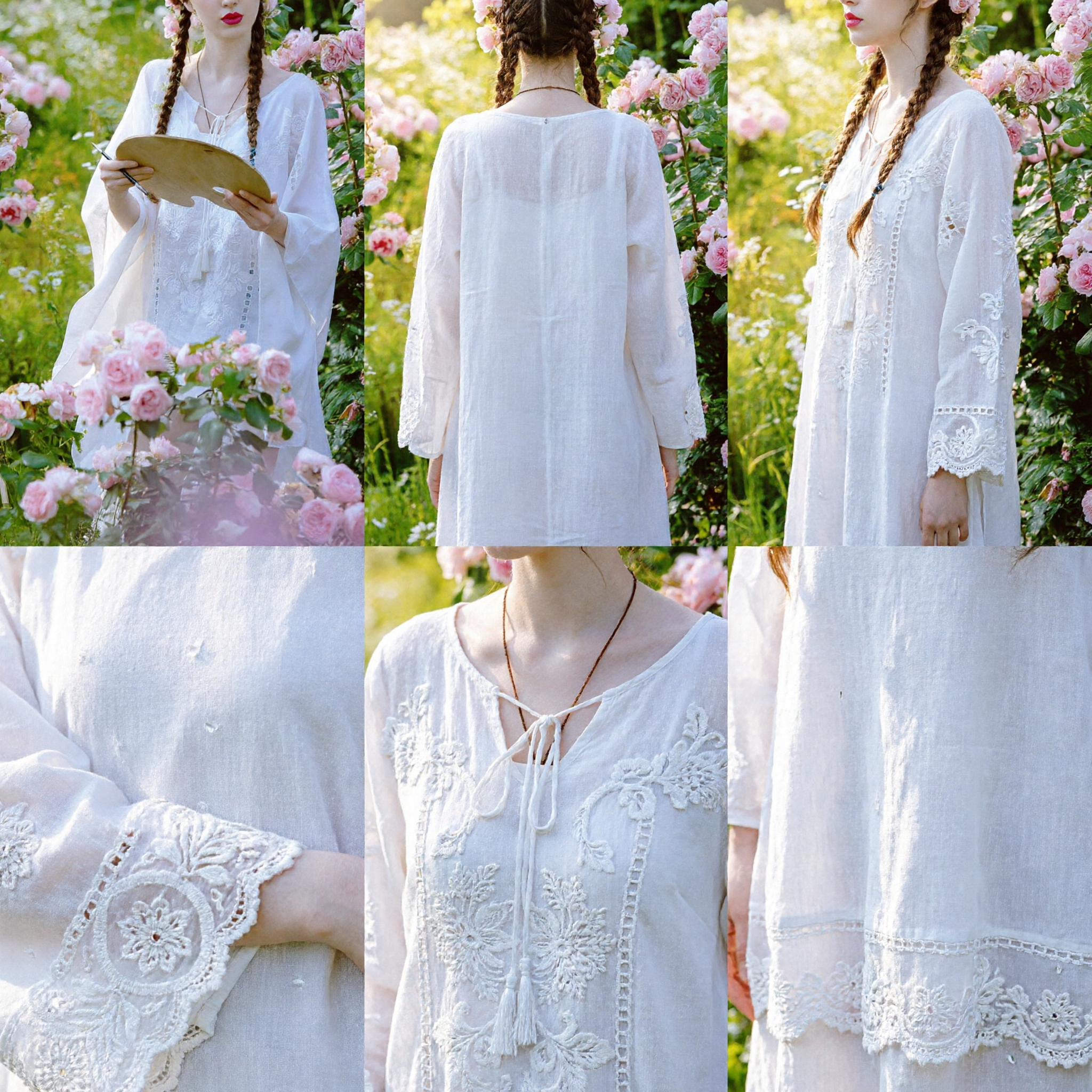 Elegant White Embroidered Bohemian Dress Traditional Chinese Hanfu Inspired Summer Garden Party Outfit for Women