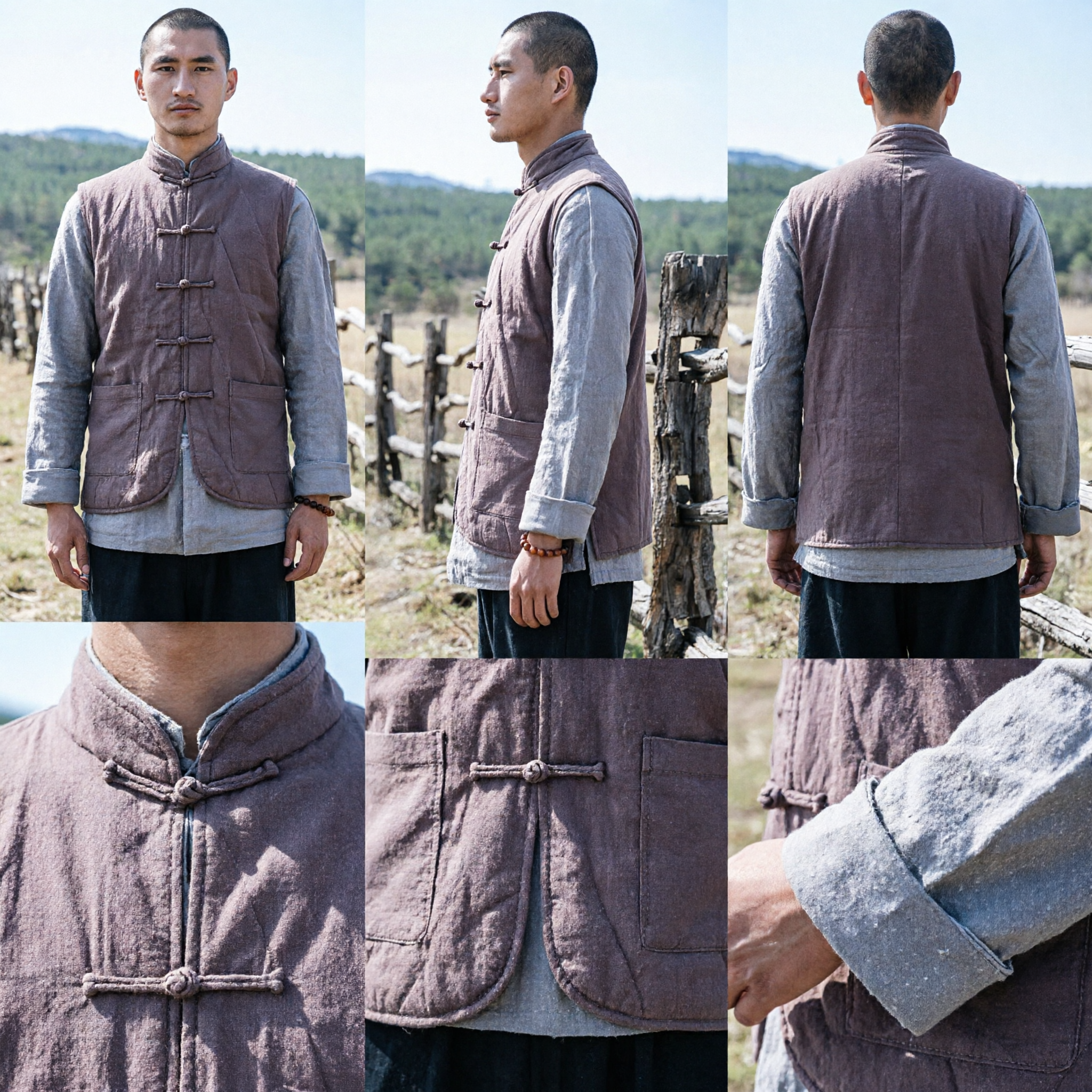 Men's Traditional Chinese Quilted Kung Fu Vest Vintage Tang Suit Waistcoat Martial Arts Costume Clothing