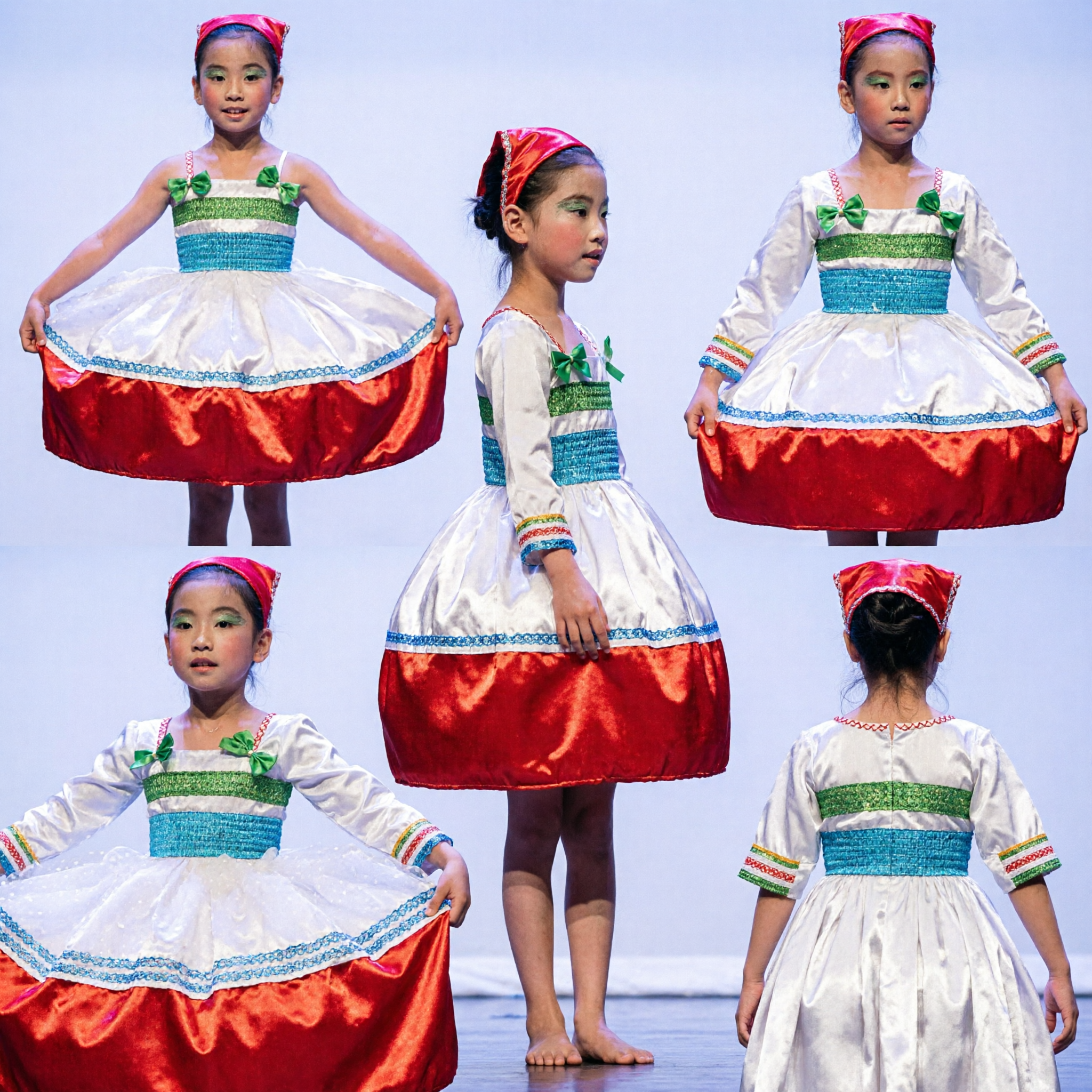 Girls Chinese Folk Dance Costume Washboard Performance Dress Traditional Stage Wear for Kids
